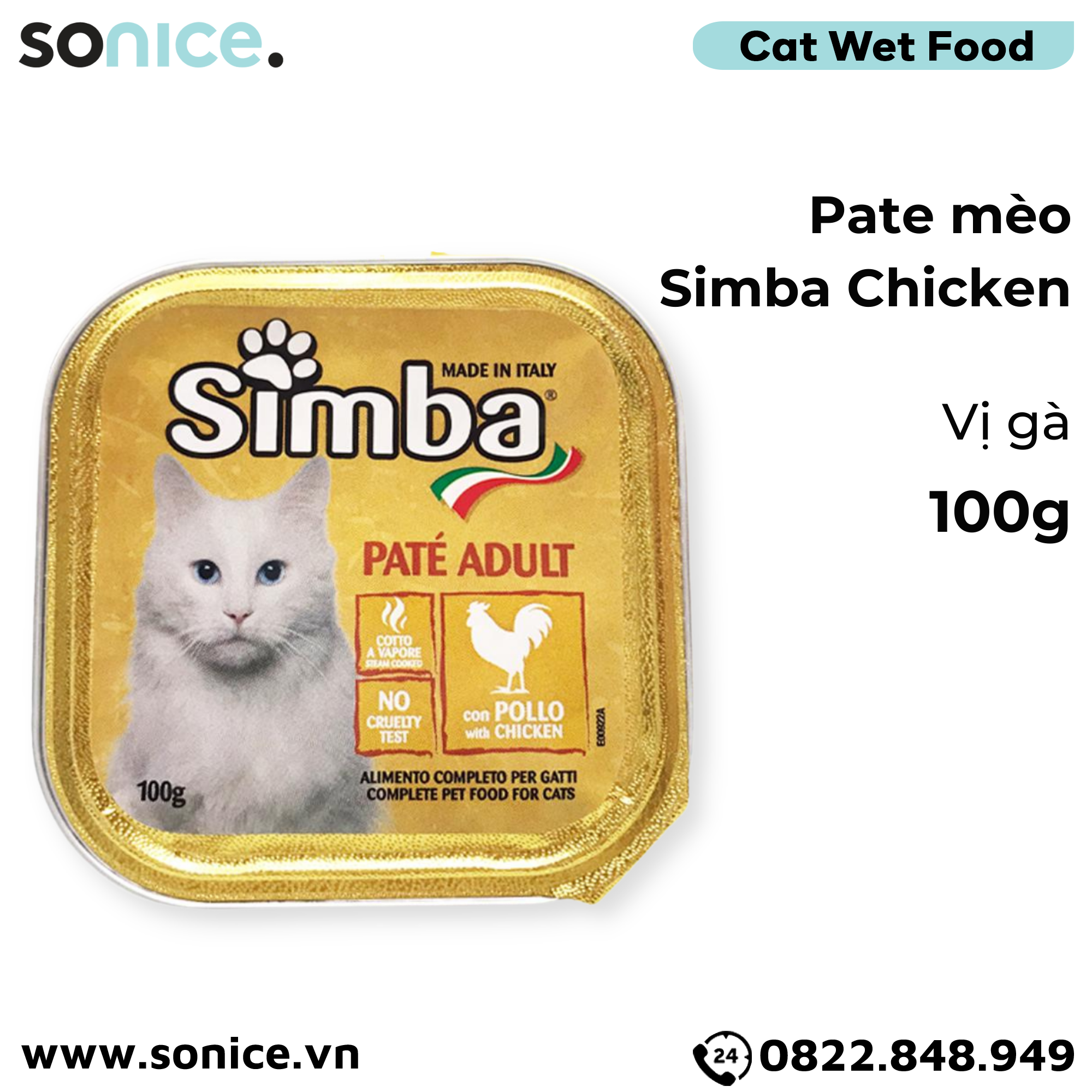  Combo Pate Simba cho Mèo 100g - 48 hộp, nhập Italy SONICE. 