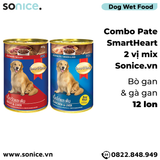  Combo Pate SmartHeart 2 vị mix - Bò Gan & Gà Gan - 12 lon SONICE. 