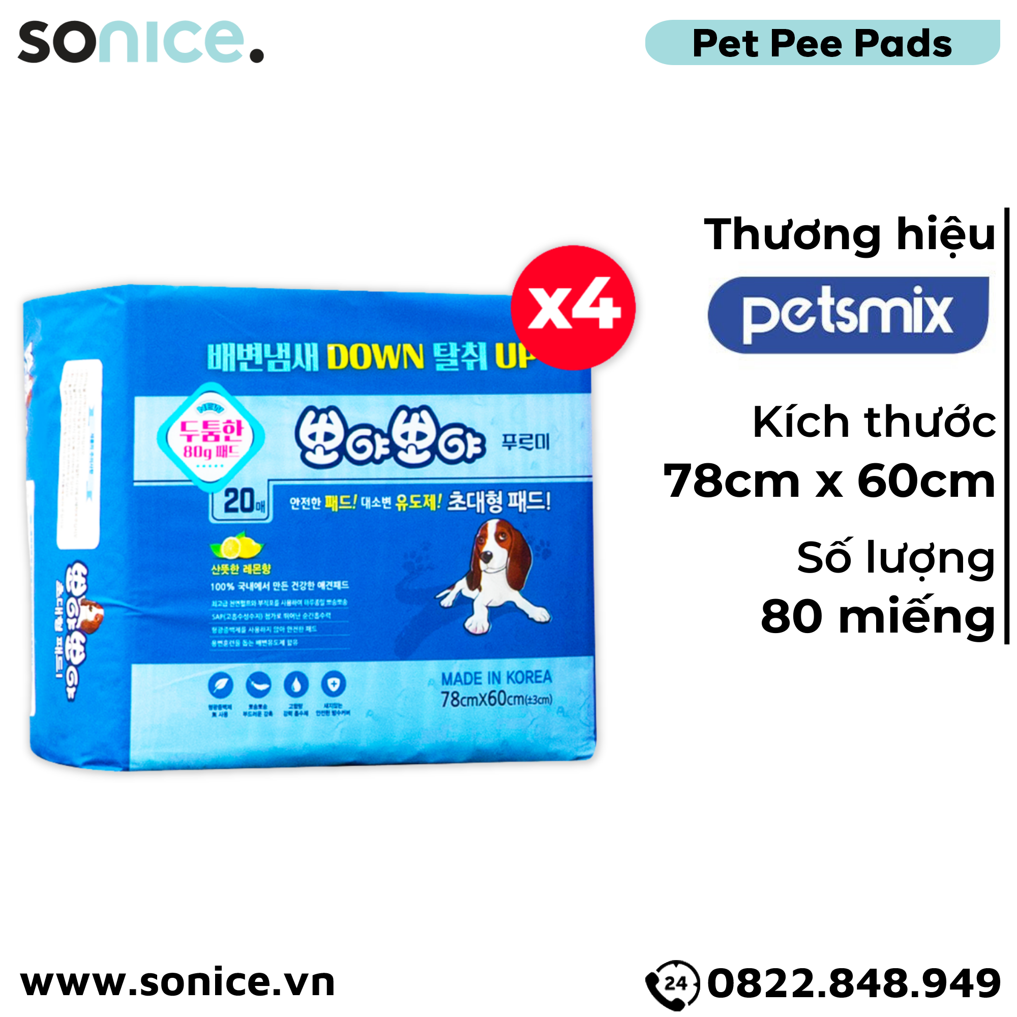  Combo Tấm lót vệ sinh Petsmix Potty Pads 78cm x 60cm - 80 miếng nhập Hàn Quốc SONICE. 