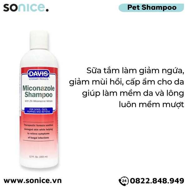  Sữa tắm DAVIS Miconazole with 2% Miconazole Nitrate Shampoo 355ml - Hỗ trợ giảm ngứa và mùi hôi, giữ ẩm da SONICE. 