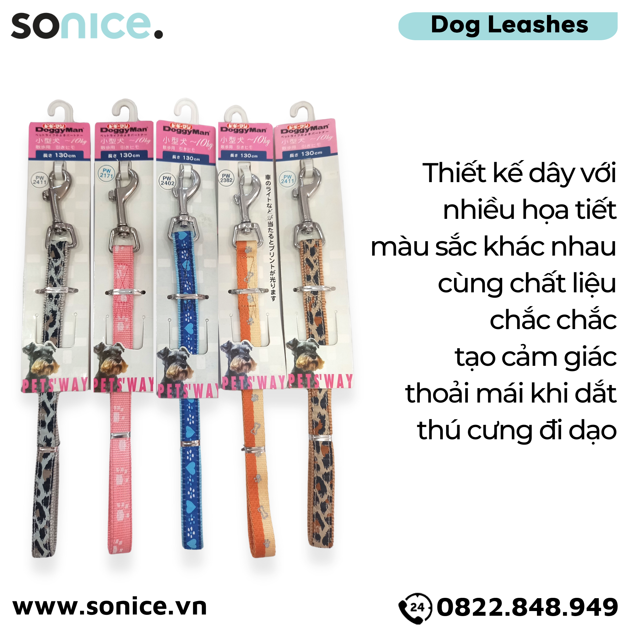  Dây dẫn thú cưng DoggyMan size dưới 20kg - dài 1.3m SONICE. 