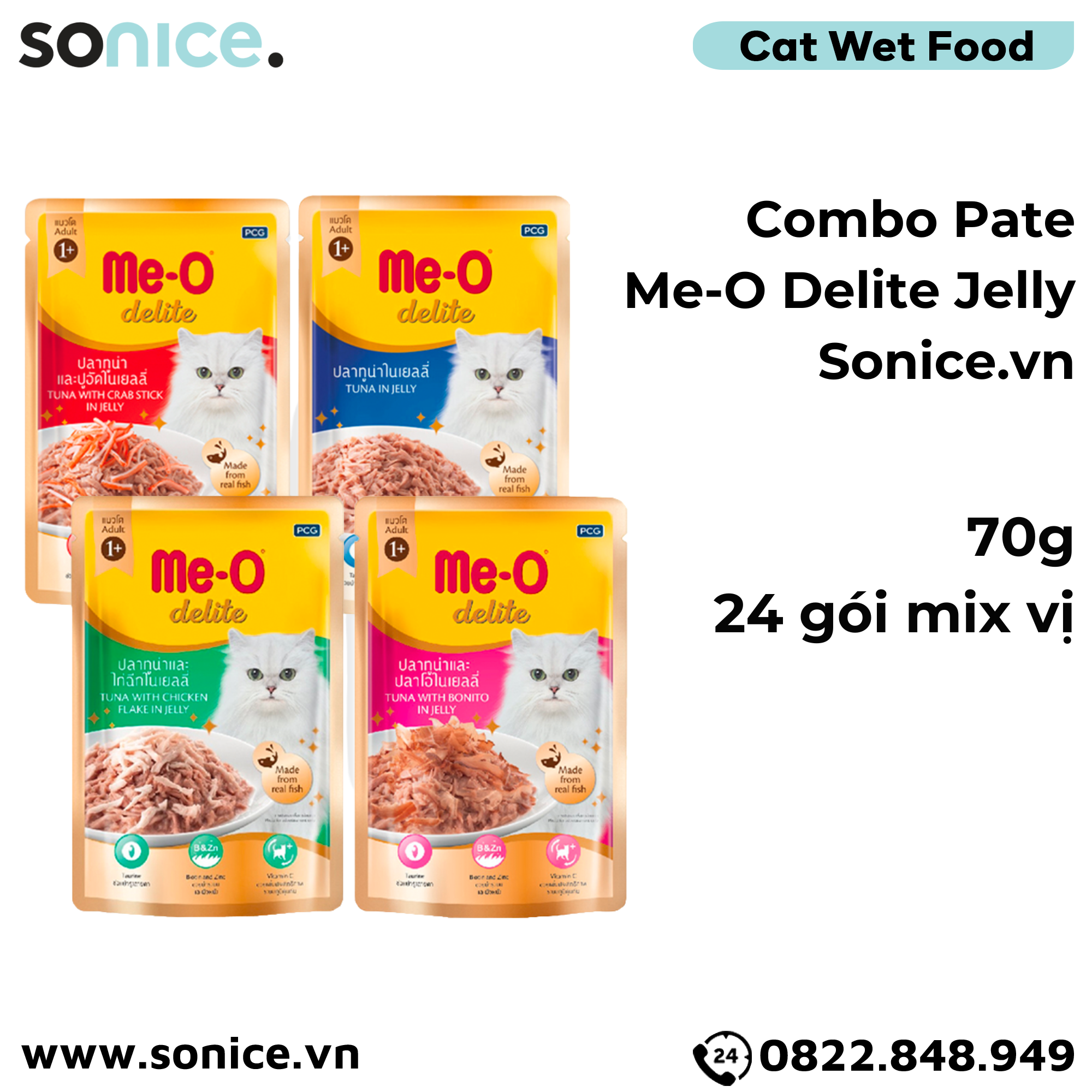  Combo Pate Mèo Me-O Delite Jelly 70g - 24 gói SONICE. 