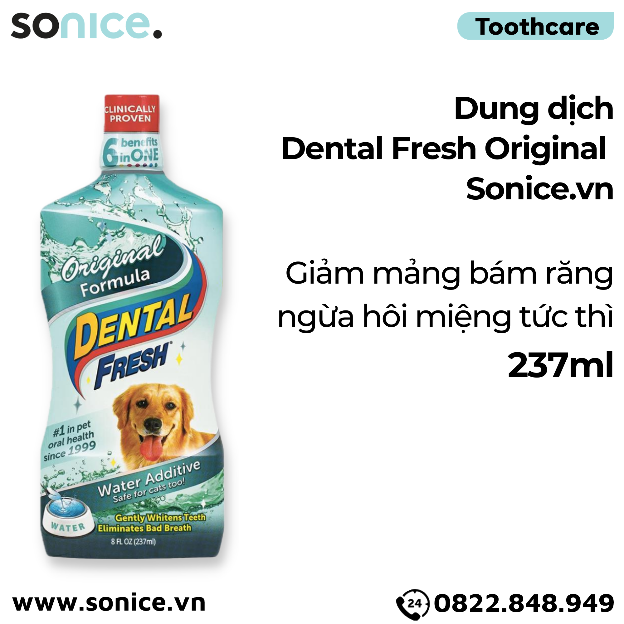  Dung dịch DENTAL FRESH Original giảm mảng bám răng ngừa hôi miệng tức thì - 237ml SONICE. 