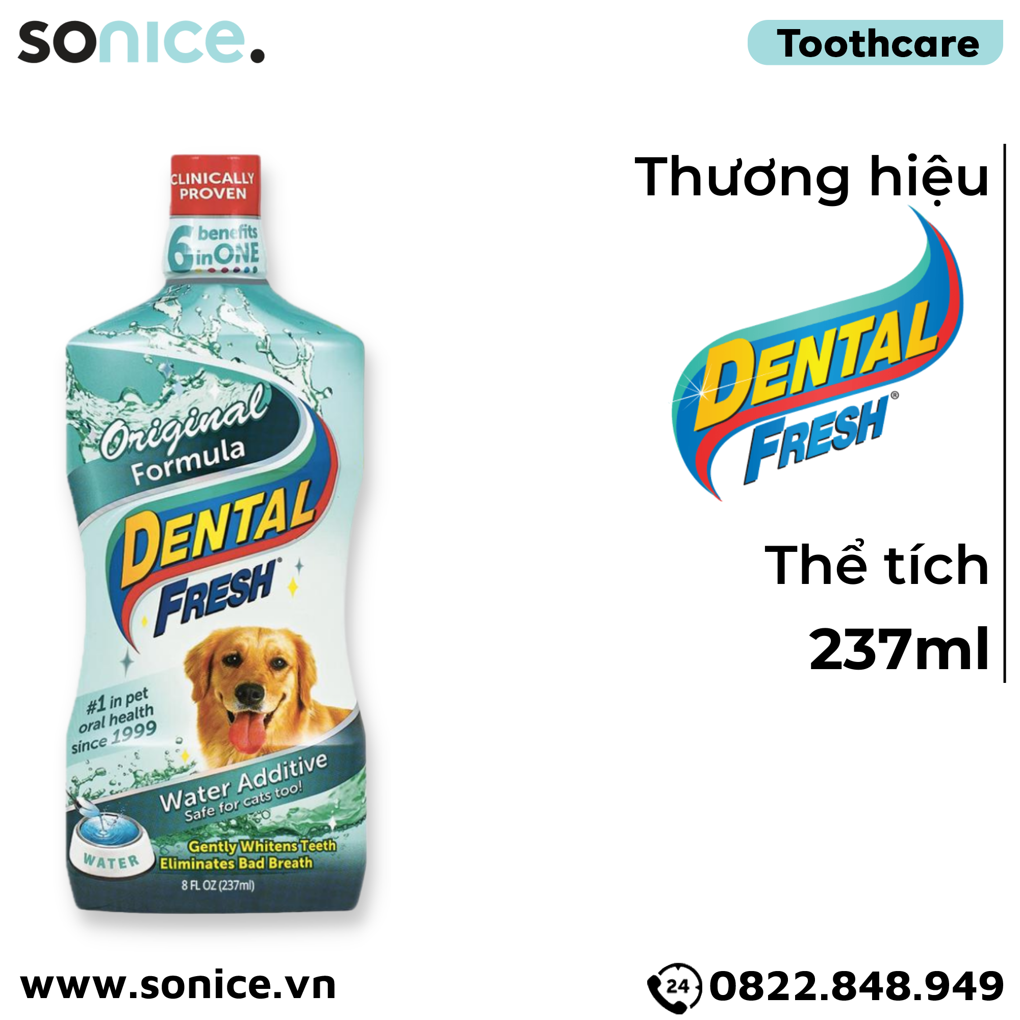  Dung dịch DENTAL FRESH Original giảm mảng bám răng ngừa hôi miệng tức thì - 237ml SONICE. 