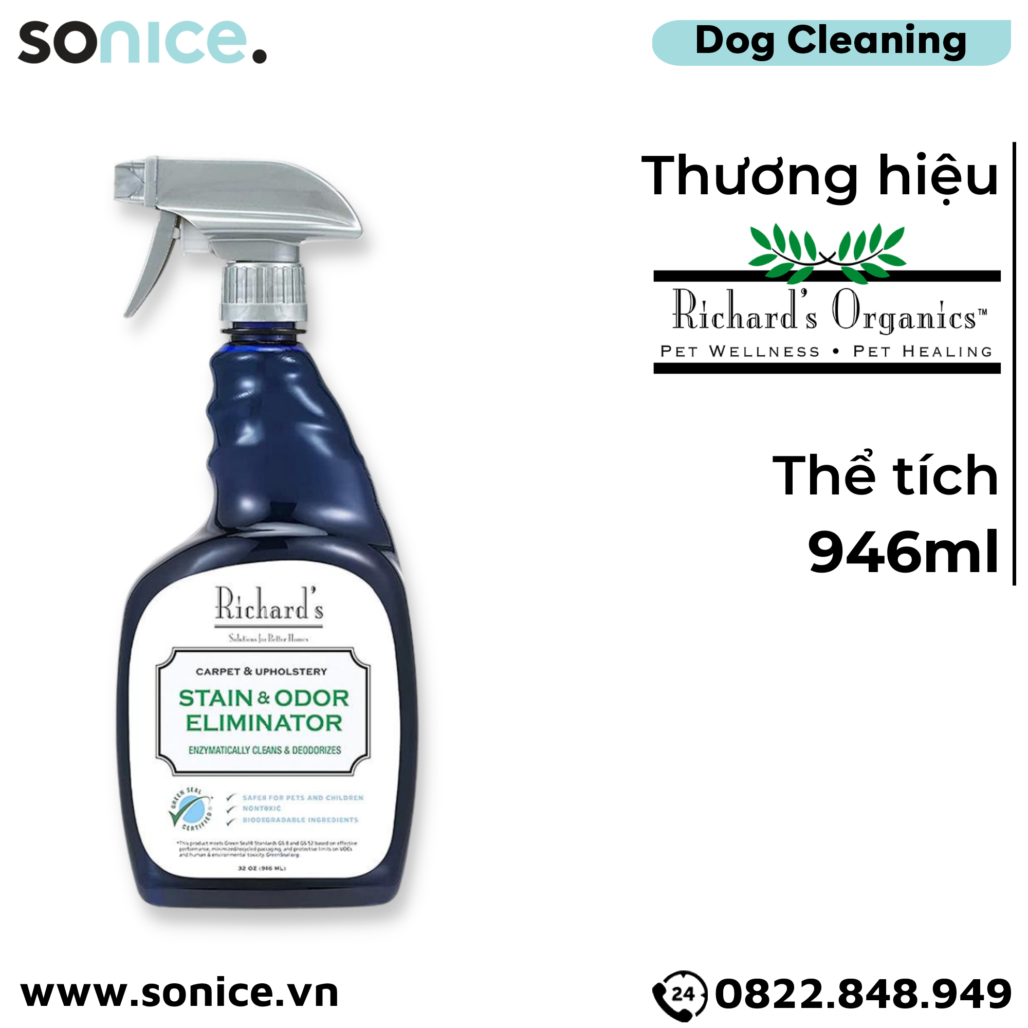  Xịt khử mùi vết bẩn Richard's Stain & Odor Eliminator Spray 946ml - Diệt khuẩn khử mùi vết bẩn SONICE. 