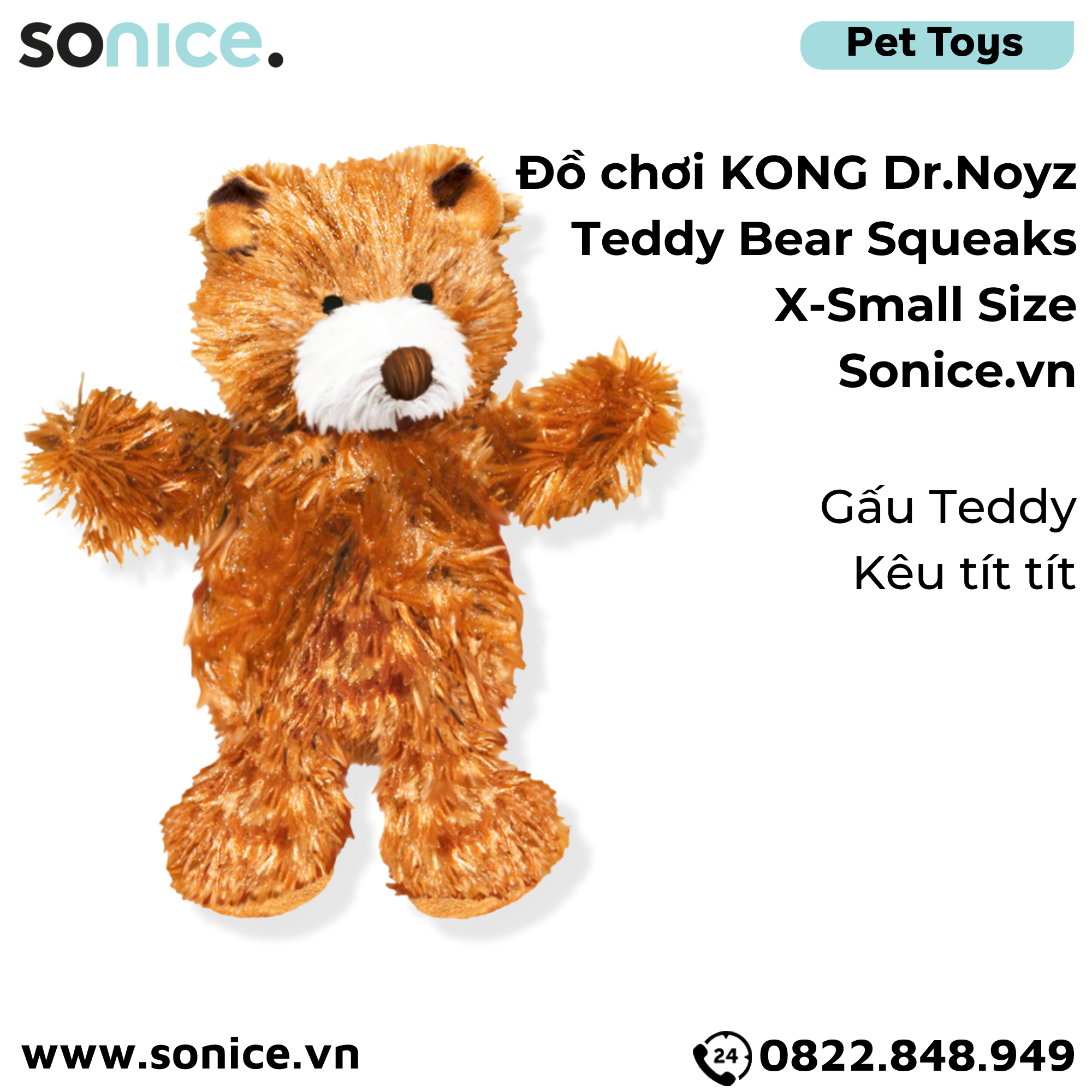  Đồ chơi KONG Dr.Noyz Teddy Bear Squeaks X-Small Size - Gấu Teddy kêu tít tít SONICE. 