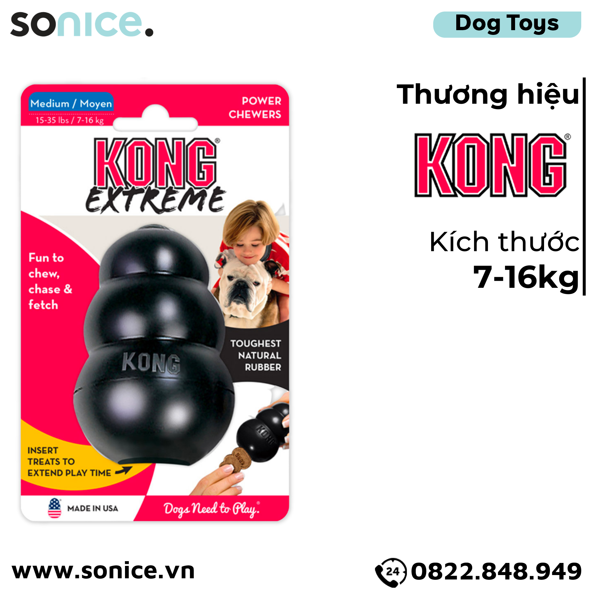  Đồ chơi Kong Extreme Toys Medium Size - Cho chó 7-16kg, có thể nhét treats SONICE. 