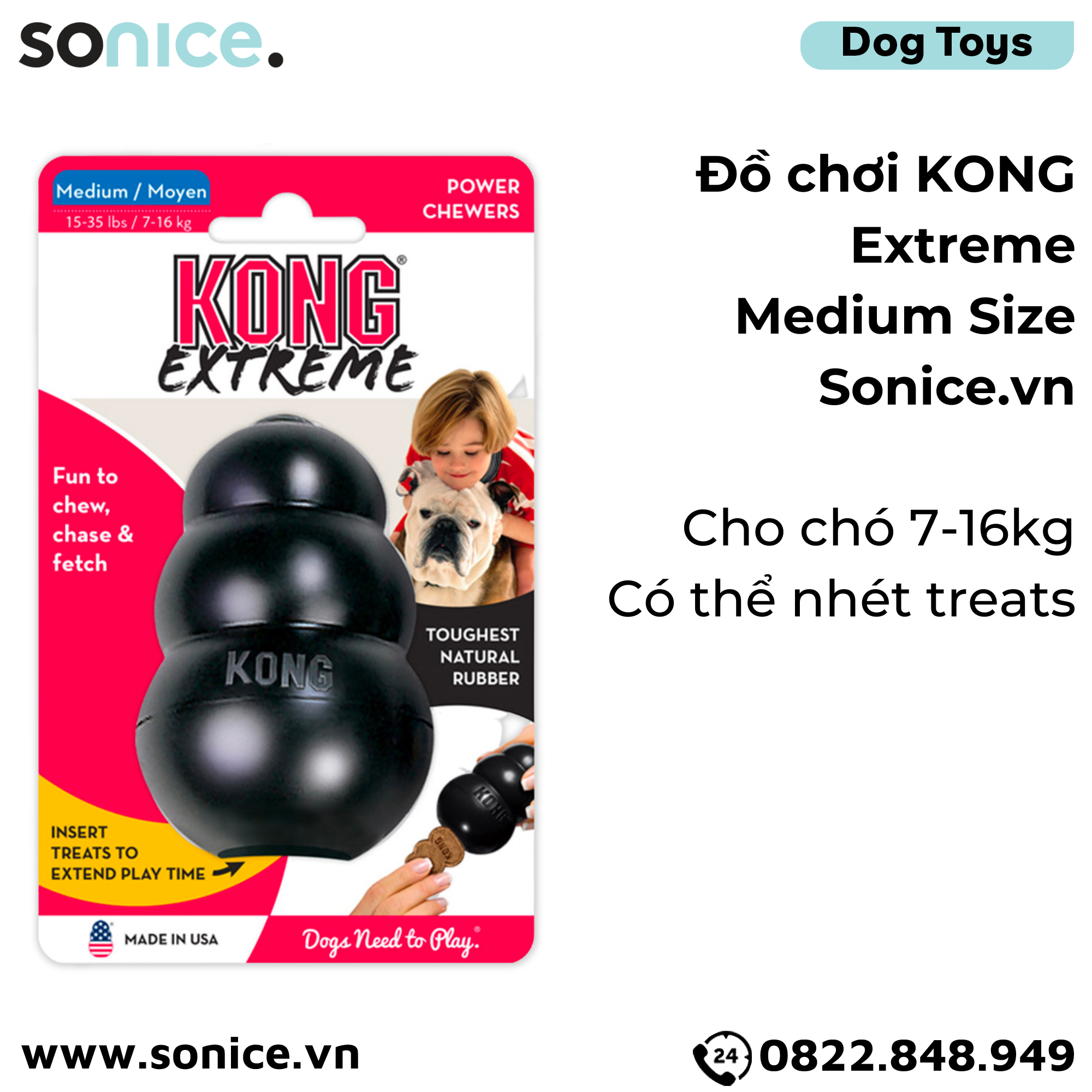  Đồ chơi Kong Extreme Toys Medium Size - Cho chó 7-16kg, có thể nhét treats SONICE. 