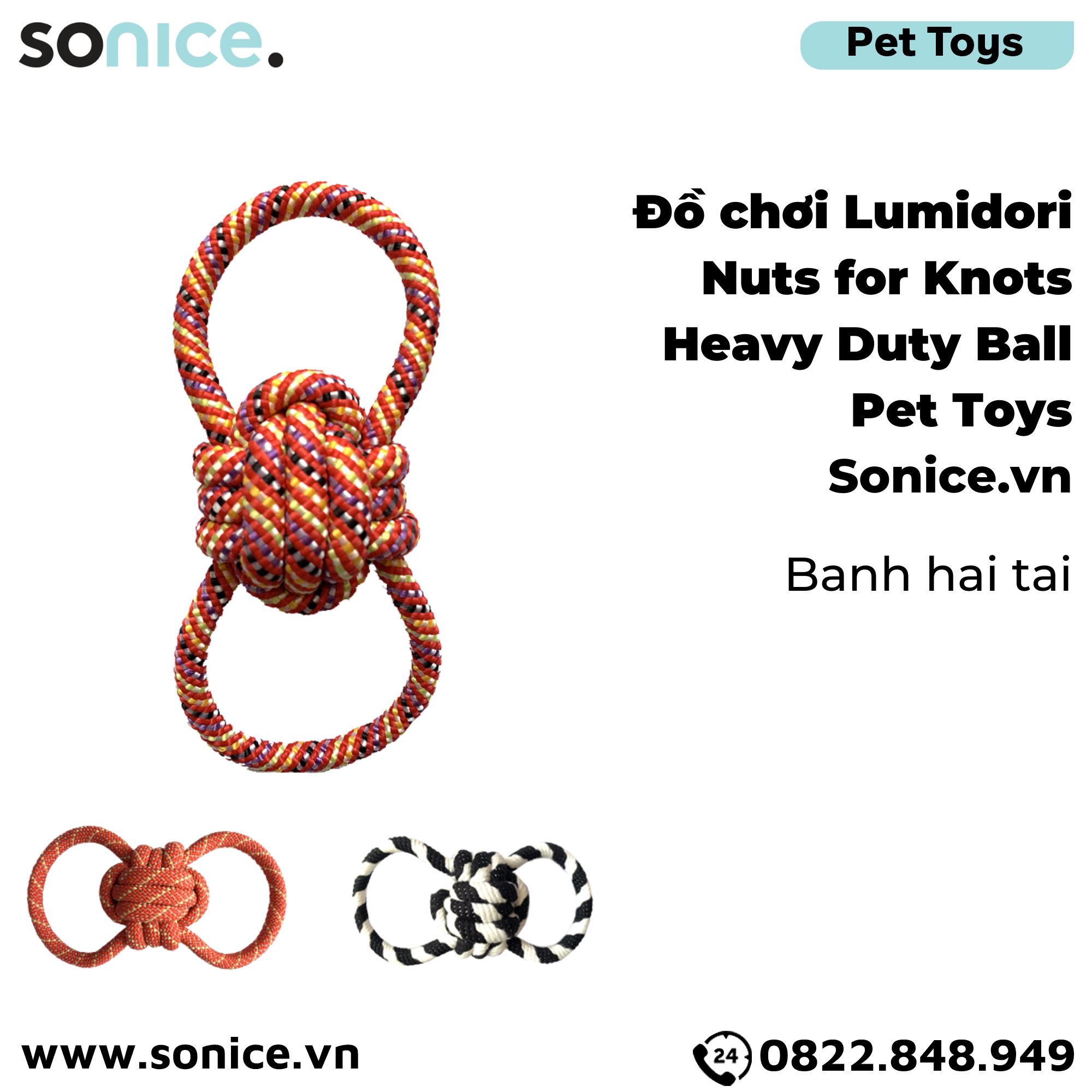  Đồ chơi Lumidori Nuts for Knots Heavy Duty Ball Toys - Banh hai tai SONICE. 