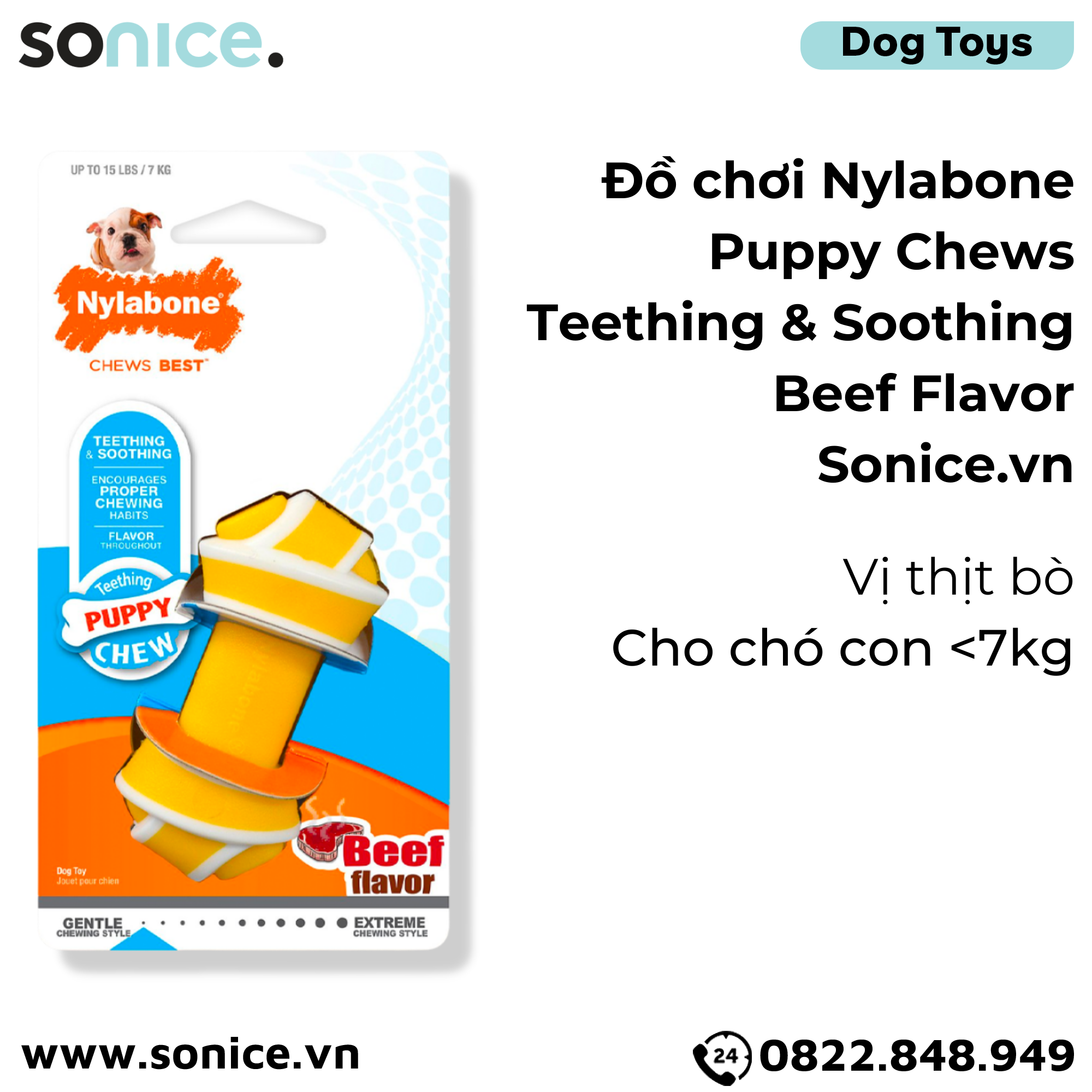  Đồ chơi Nylabone Puppy Chews Teething & Soothing Beef Flavor Toys - Vị thịt bò, cho chó con < 7kg SONICE. 