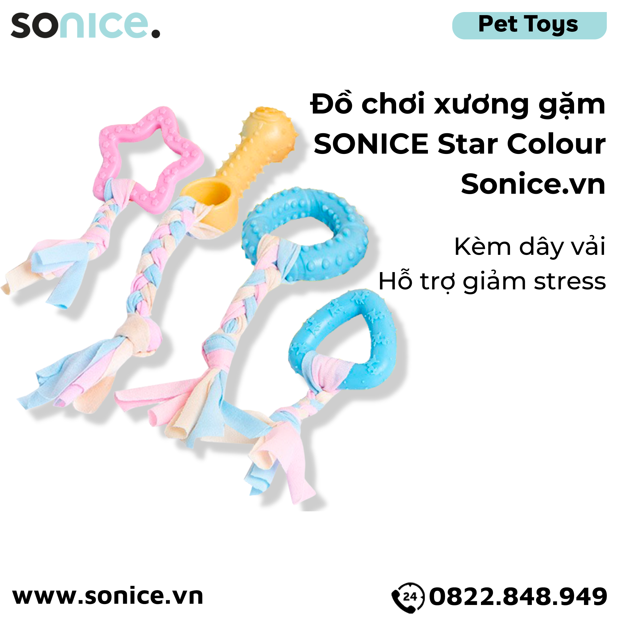  Đồ chơi xương gặm SONICE Star Colour Toys - Kèm dây vải, hỗ trợ giảm stress SONICE. 