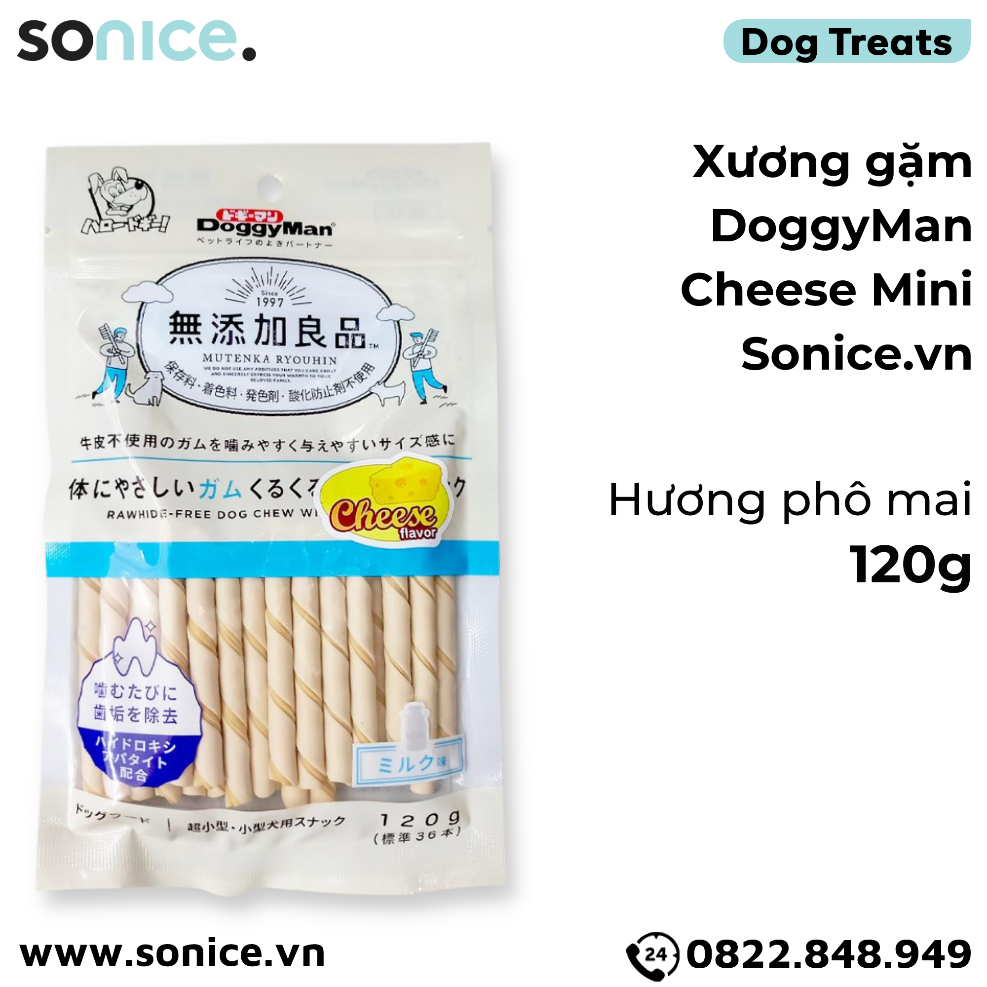  Xương gặm DoggyMan Cheese Mini 120g - 36 que - hương phô mai SONICE. 