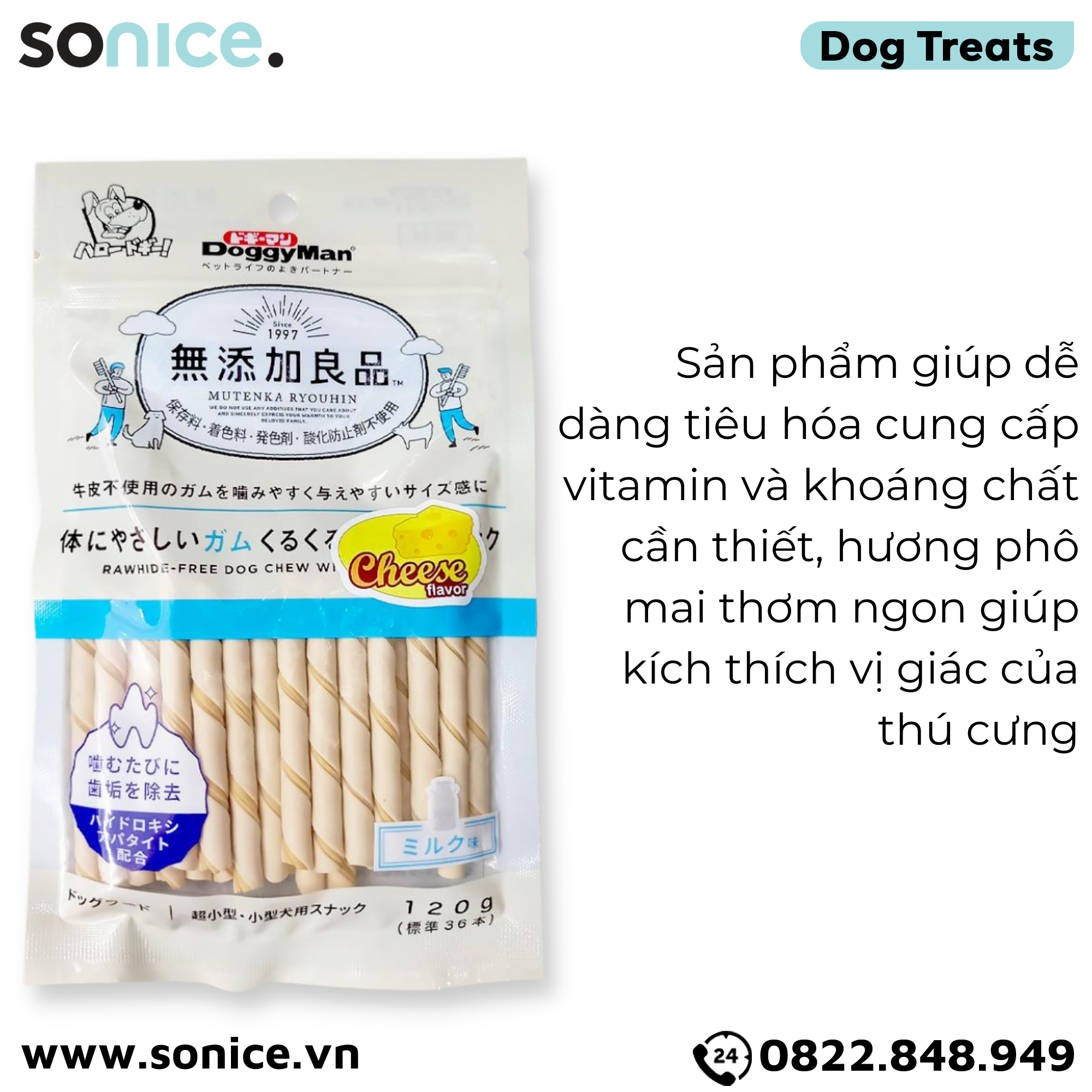  Xương gặm DoggyMan Cheese Mini 120g - 36 que - hương phô mai SONICE. 