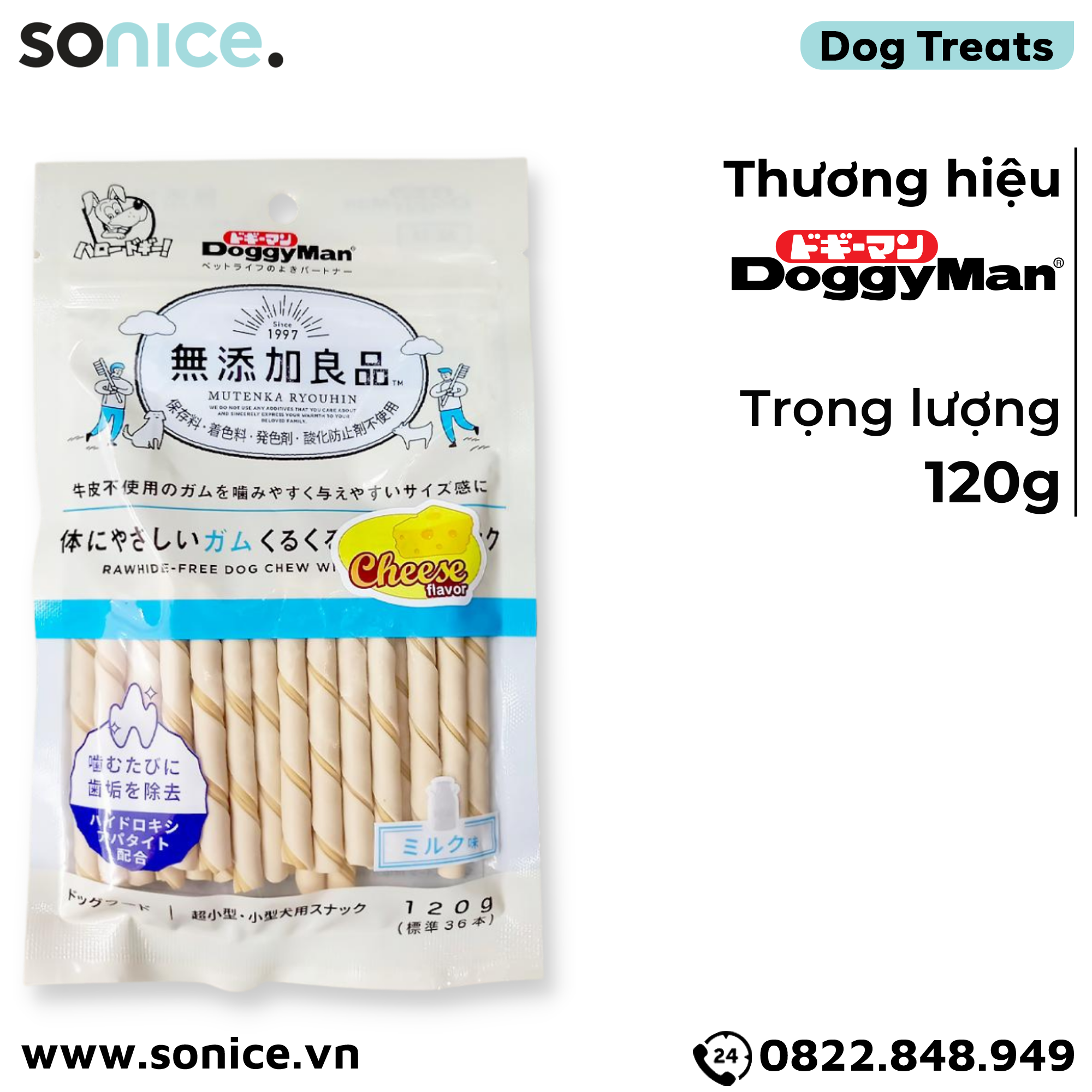  Xương gặm DoggyMan Cheese Mini 120g - 36 que - hương phô mai SONICE. 