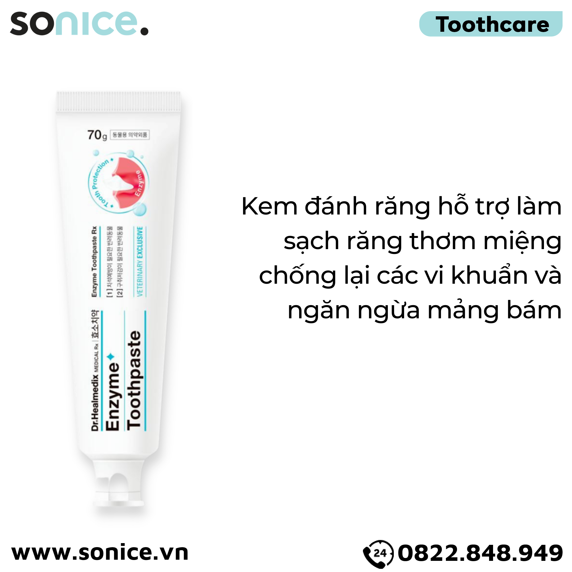  Kem đánh răng Dr.Healmedix Enzyme Toothpaste RX 70g - Hỗ trợ sạch răng thơm miệng cho chó, mèo SONICE. 