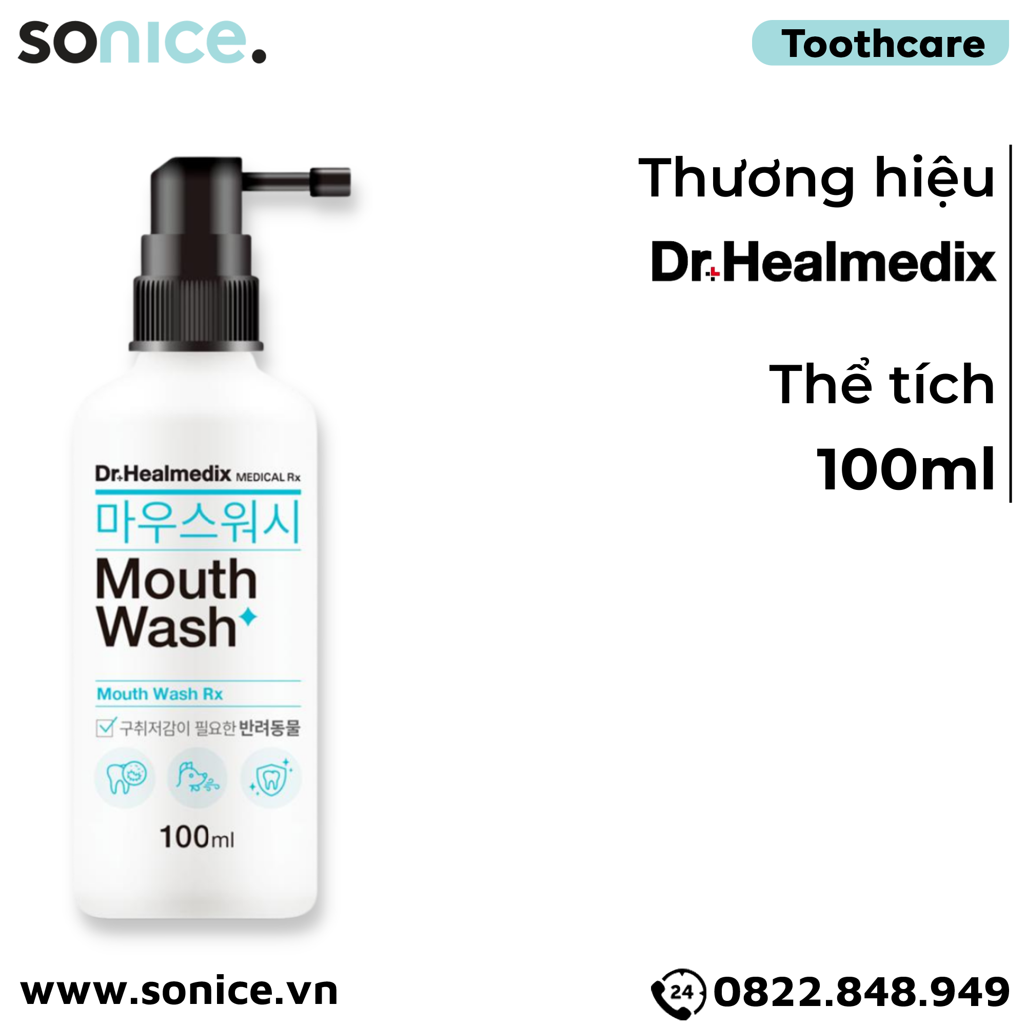  Xịt vệ sinh răng miệng Dr.Healmedix Mouth Wash RX Fresh Breath Dental Spray 100ml - Hỗ trợ sạch răng thơm miệng cho chó, mèo SONICE. 