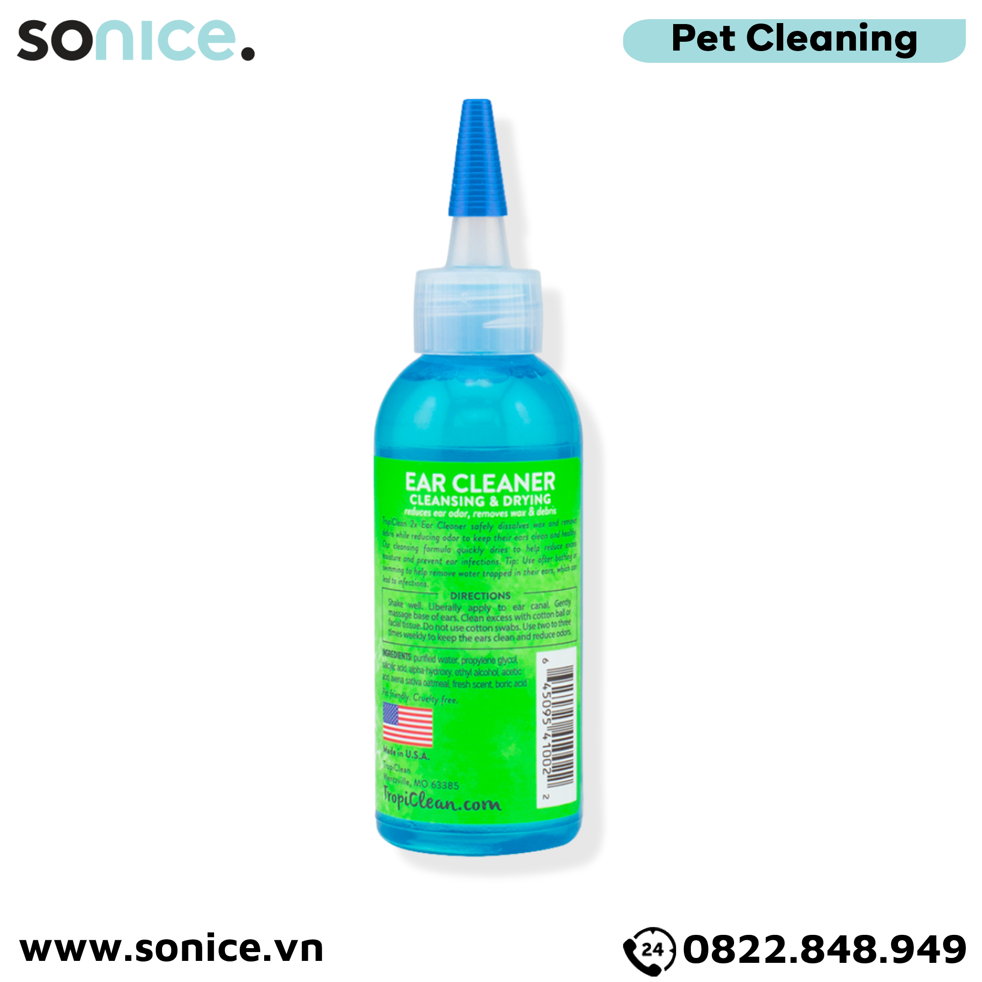  Dung dịch vệ sinh tai Tropiclean Dual Action Ear Cleaner 118ml - Diệt khuẩn, kháng viêm SONICE. 