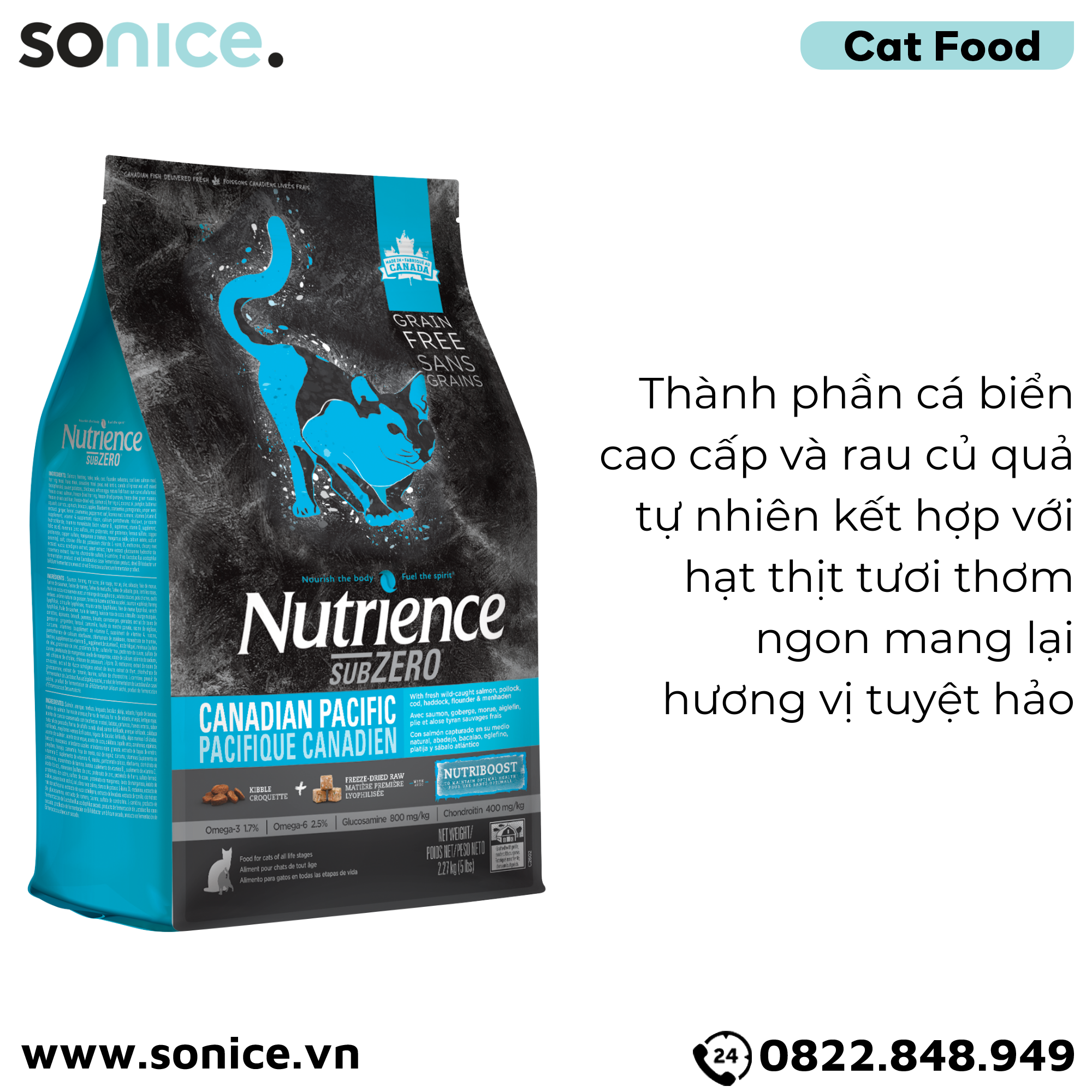  Thức ăn mèo Nutrience SubZero Cá hồi, Cá minh thái, Cá tuyết & Rau củ 2.27kg - Cho mèo mọi lứa tuổi SONICE. 