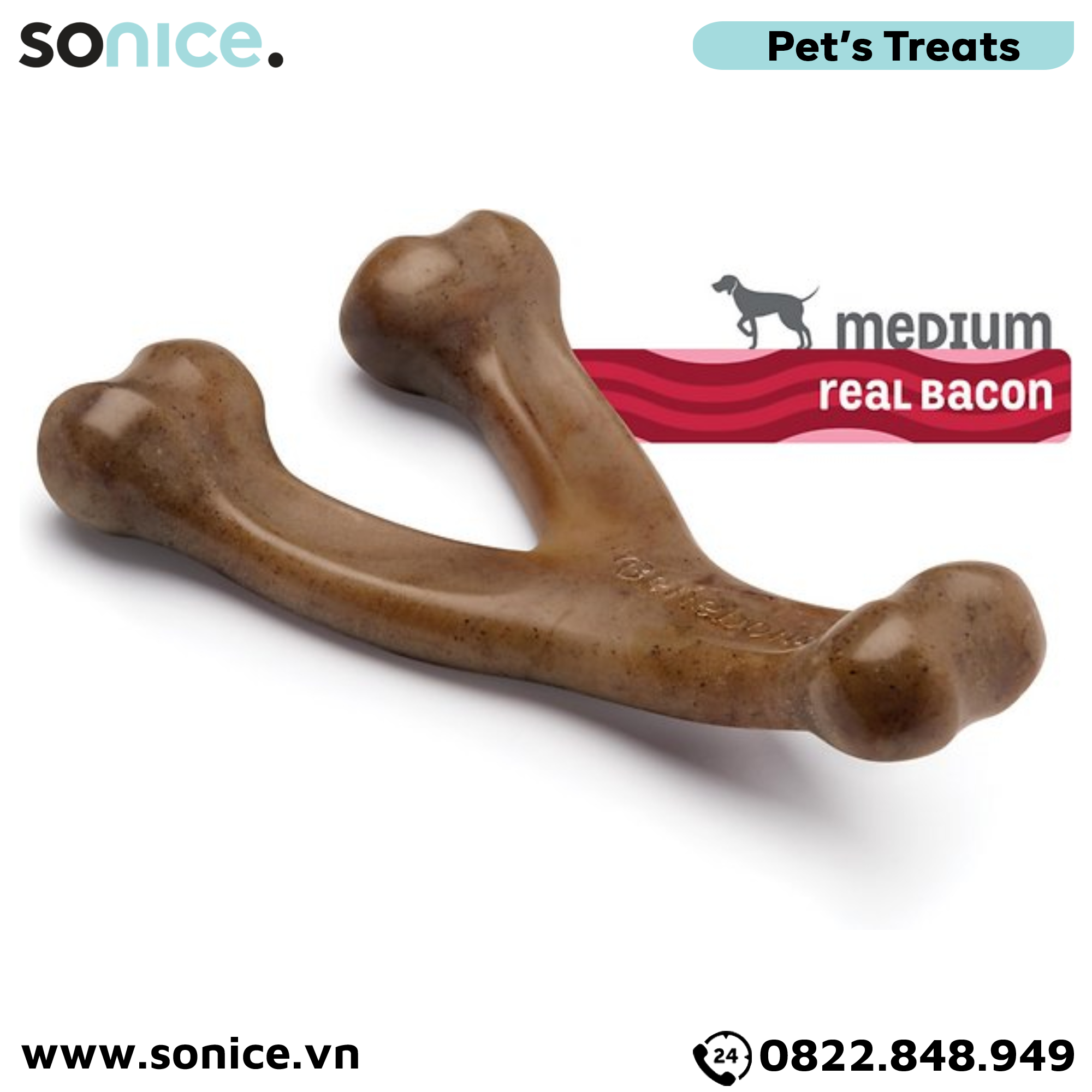  Xương gặm BENEBONE Wishbone Chew Bacon Medium Size cho chó >20kg - vị thịt xông khói SONICE. 