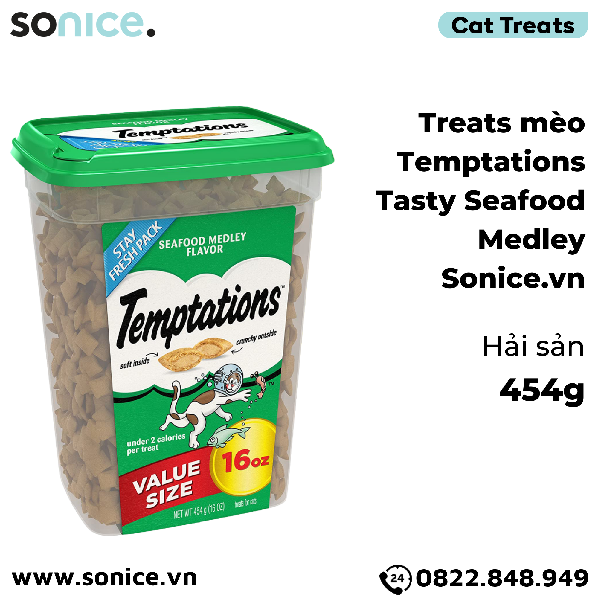  Treats mèo Temptations Tasty Seafood Medley 454g - vị hải sản cat treats SONICE. 