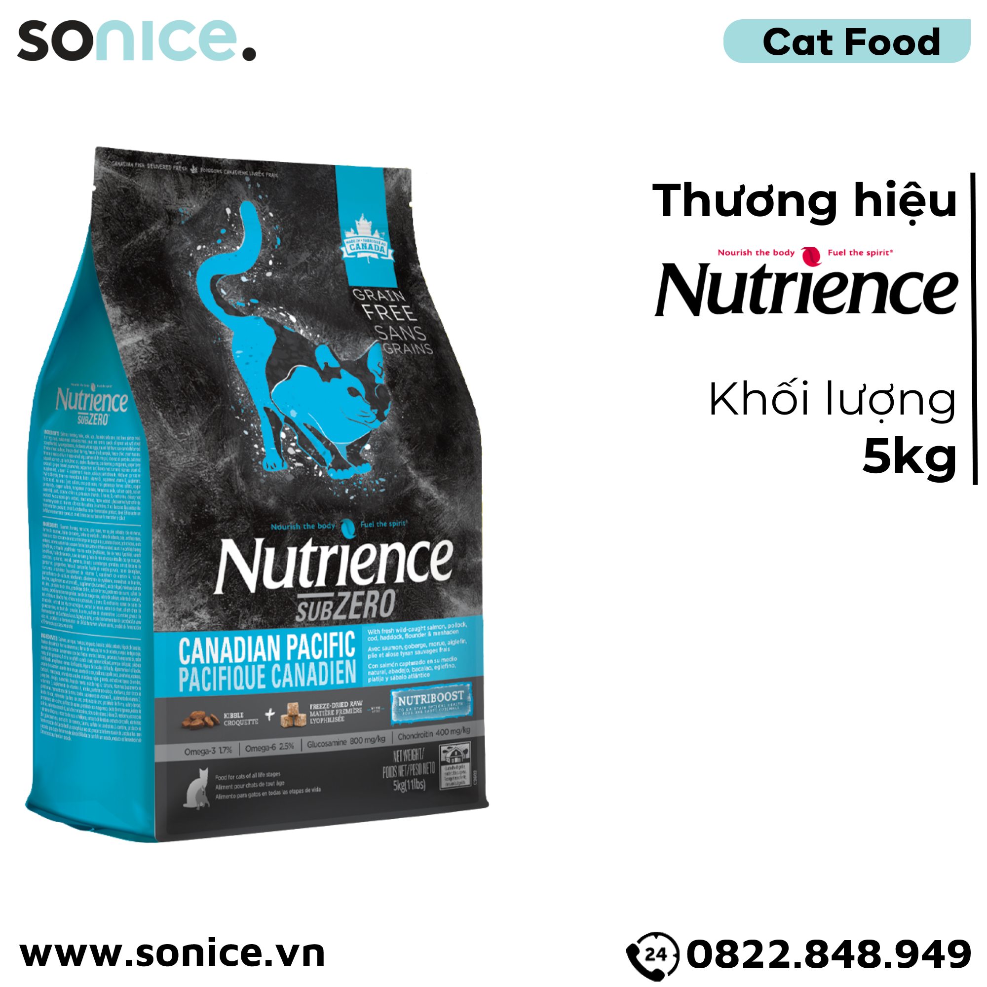  Thức ăn mèo Nutrience SubZero Cá hồi, Cá minh thái, Cá tuyết & Rau củ 5kg - Cho mèo mọi lứa tuổi SONICE. 