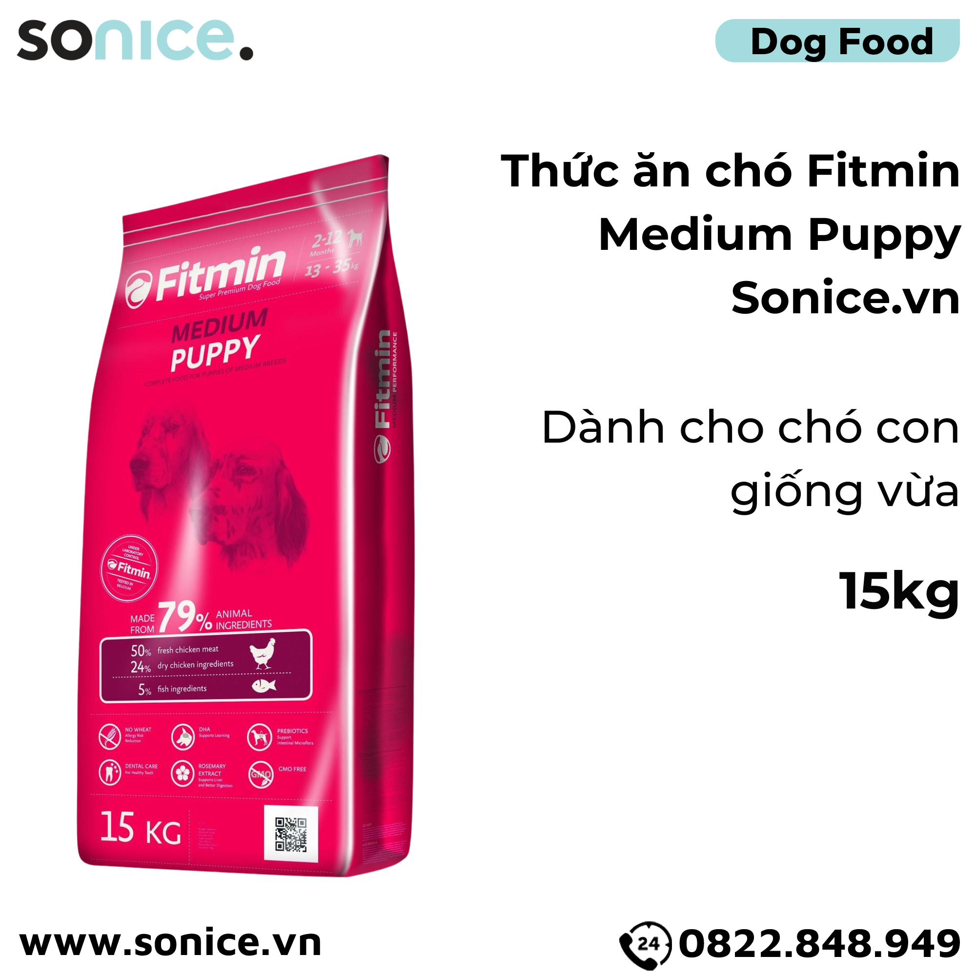  Thức ăn chó FITMIN Medium Puppy 15kg - chó con giống vừa SONICE. 