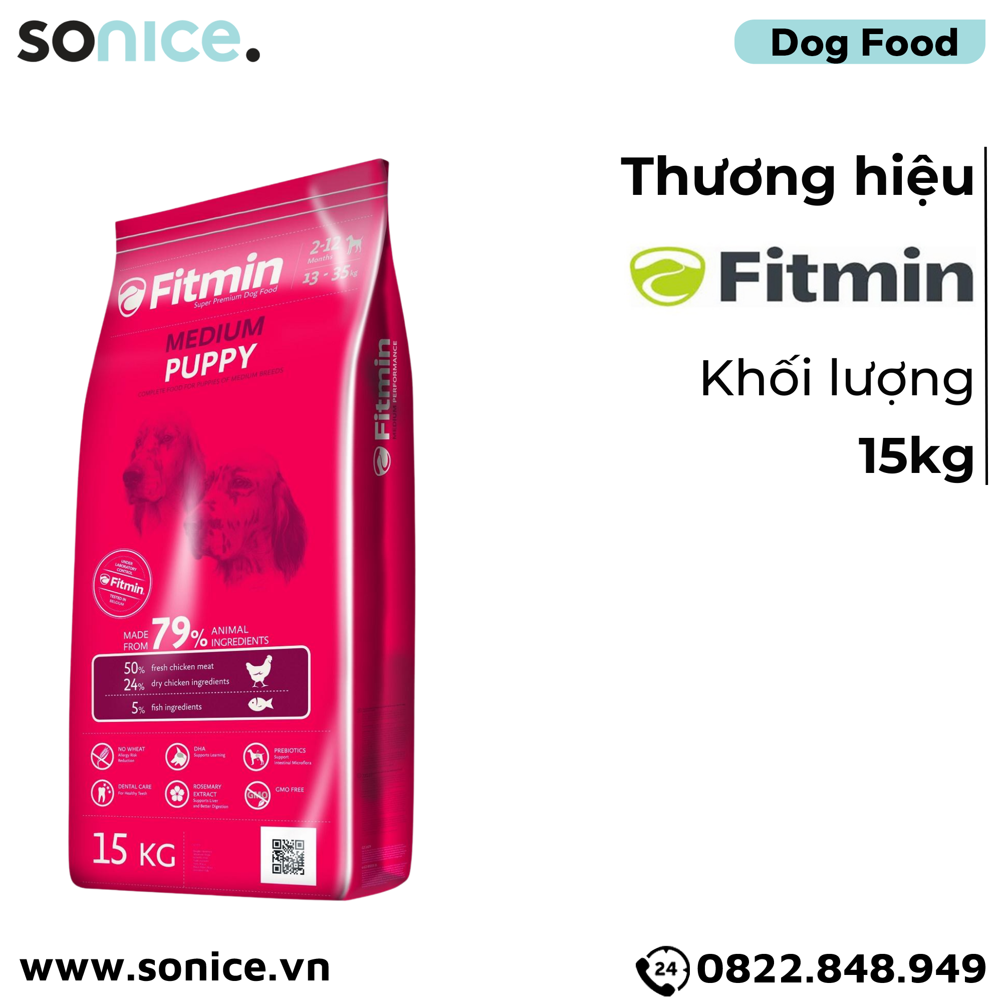  Thức ăn chó FITMIN Medium Puppy 15kg - chó con giống vừa SONICE. 