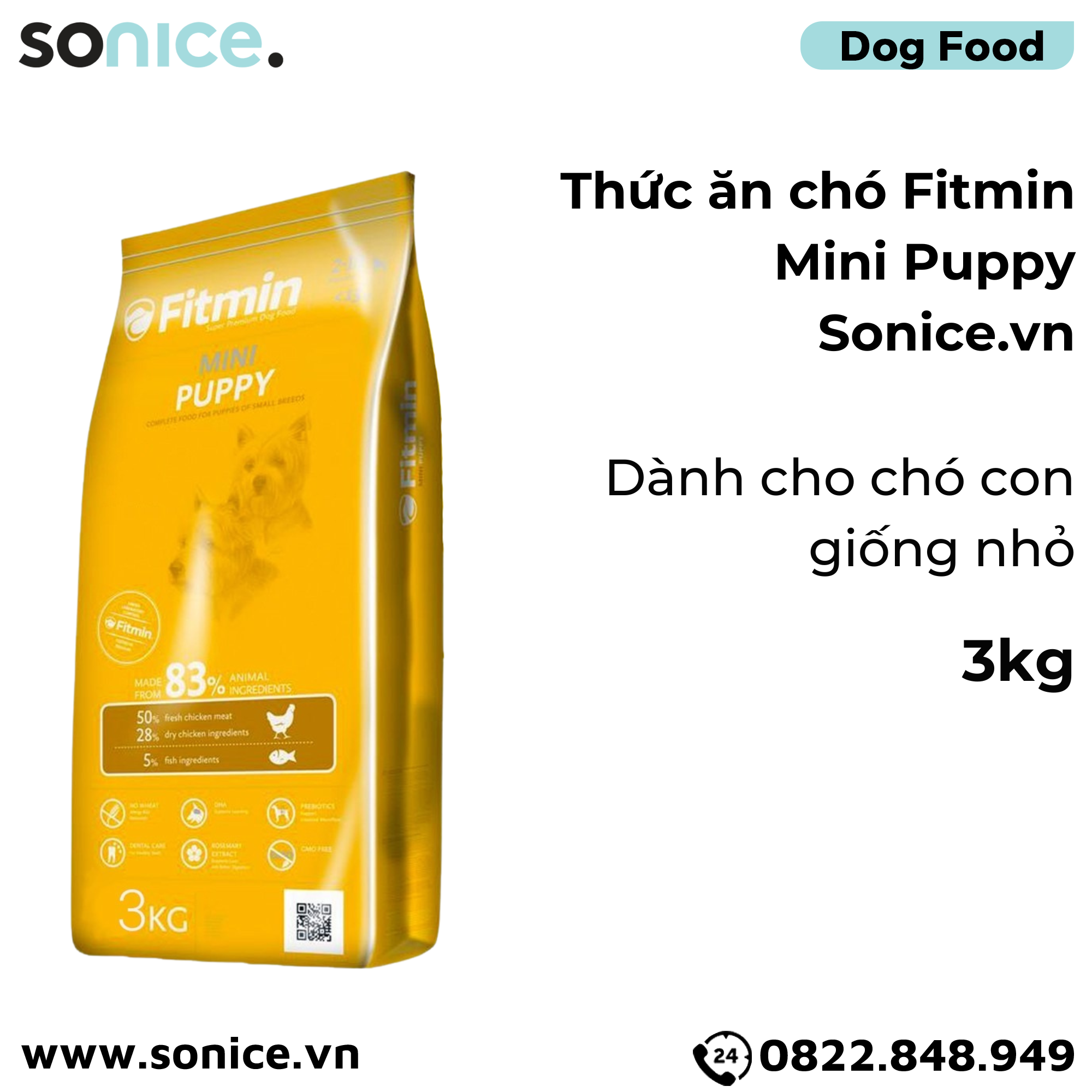  Thức ăn chó FITMIN Mini Puppy 3kg - chó con giống nhỏ SONICE. 