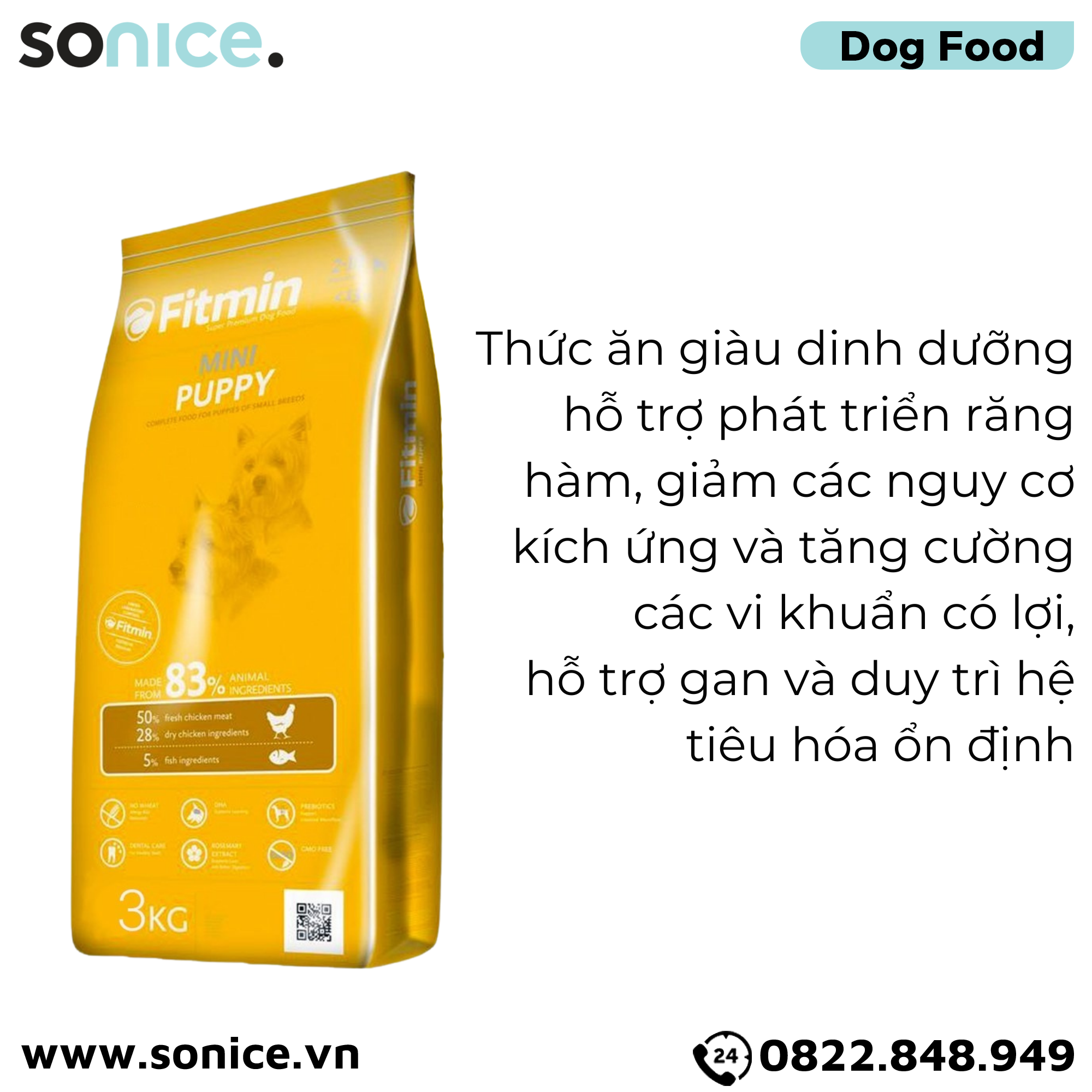  Thức ăn chó FITMIN Mini Puppy 3kg - chó con giống nhỏ SONICE. 