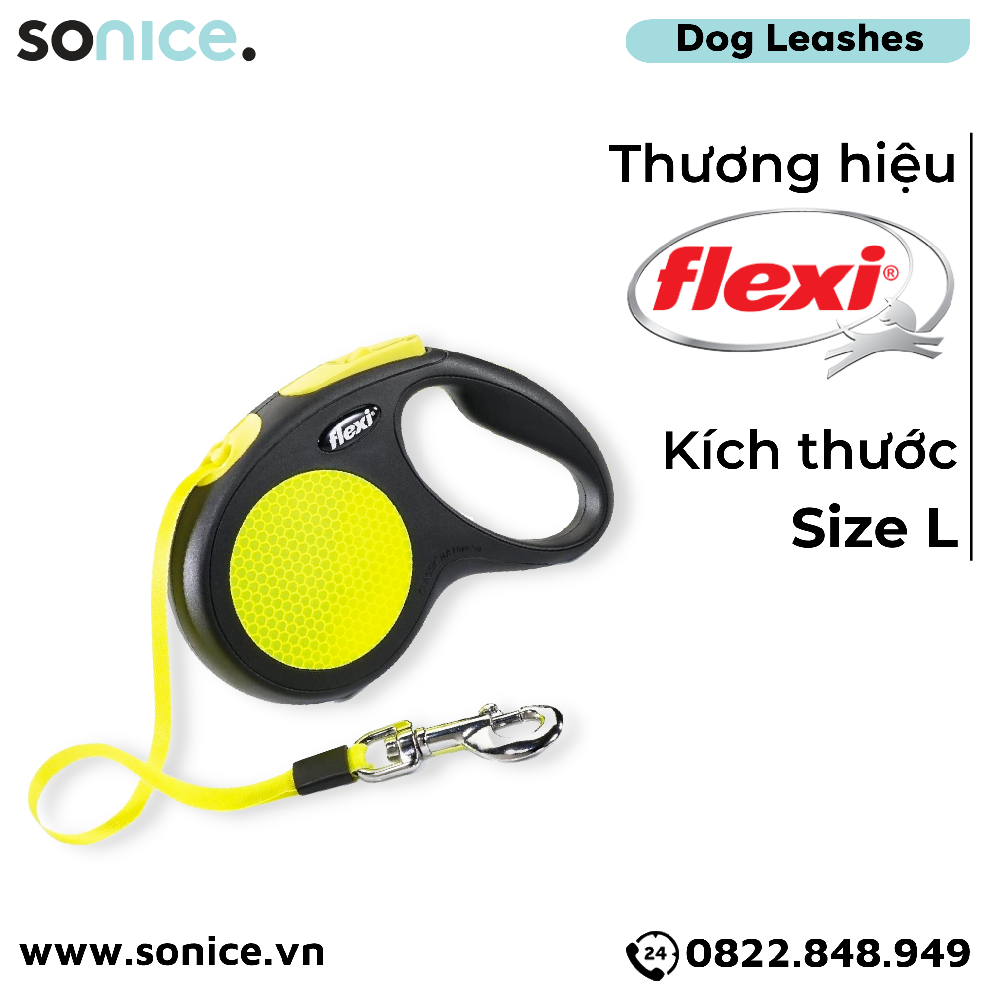  Dây dắt tự động FLEXI New Neon L - Dây dẹp 5m, < 50kg SONICE. 