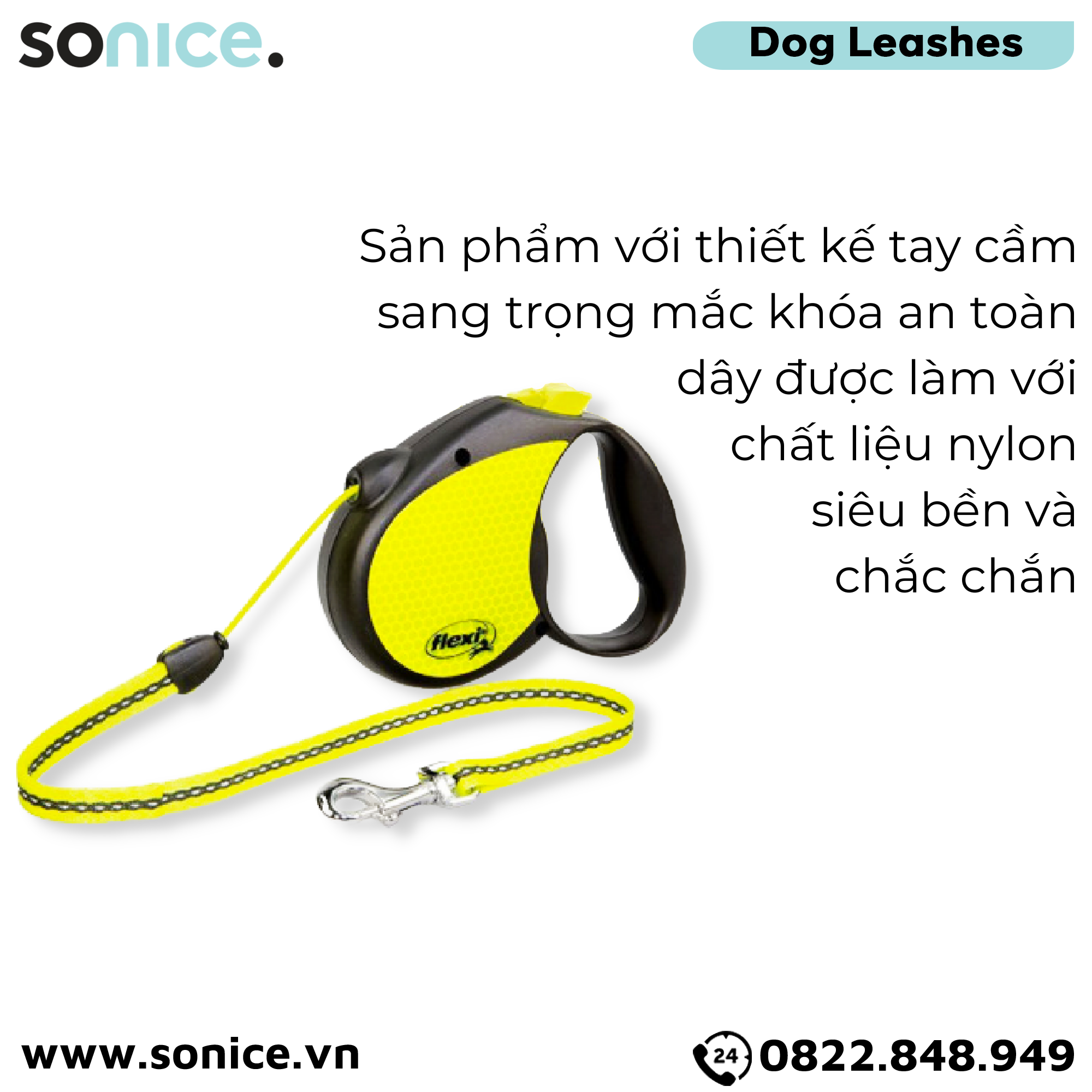  Dây dắt tự động FLEXI New Neon M - Dây tròn 5m, < 20kg SONICE. 