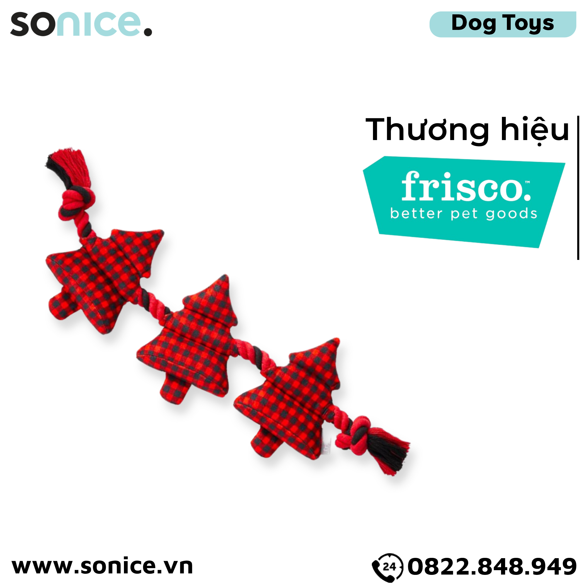  Đồ chơi Frisco Holiday Tree Plush with Rope Dog Toy - Cây thông caro SONICE. 