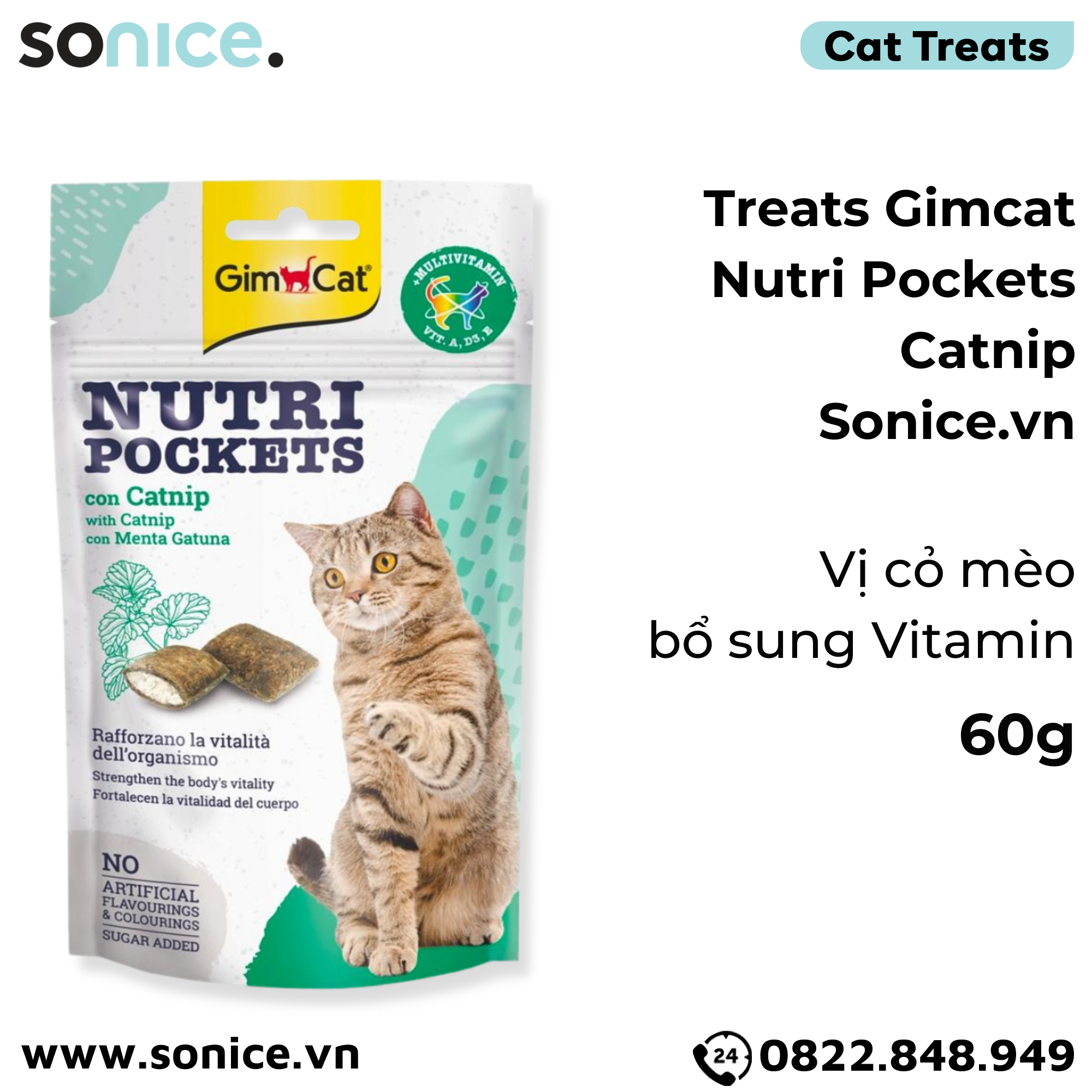  Treats Gimcat Nutri Pockets Catnip 60g - Vị cỏ mèo, bổ sung Vitamin SONICE. 