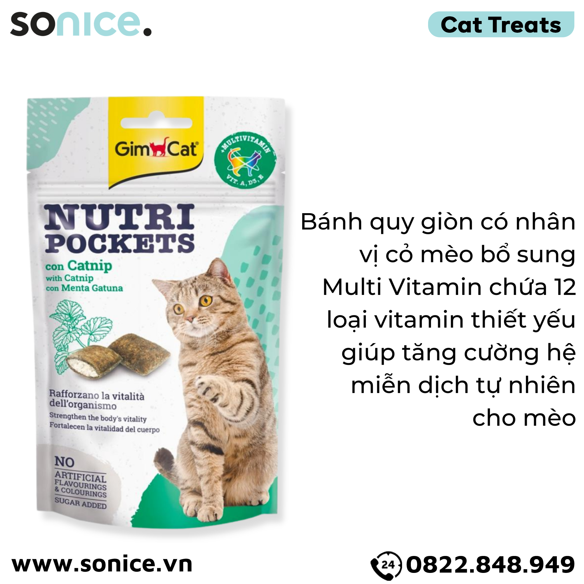  Treats Gimcat Nutri Pockets Catnip 60g - Vị cỏ mèo, bổ sung Vitamin SONICE. 