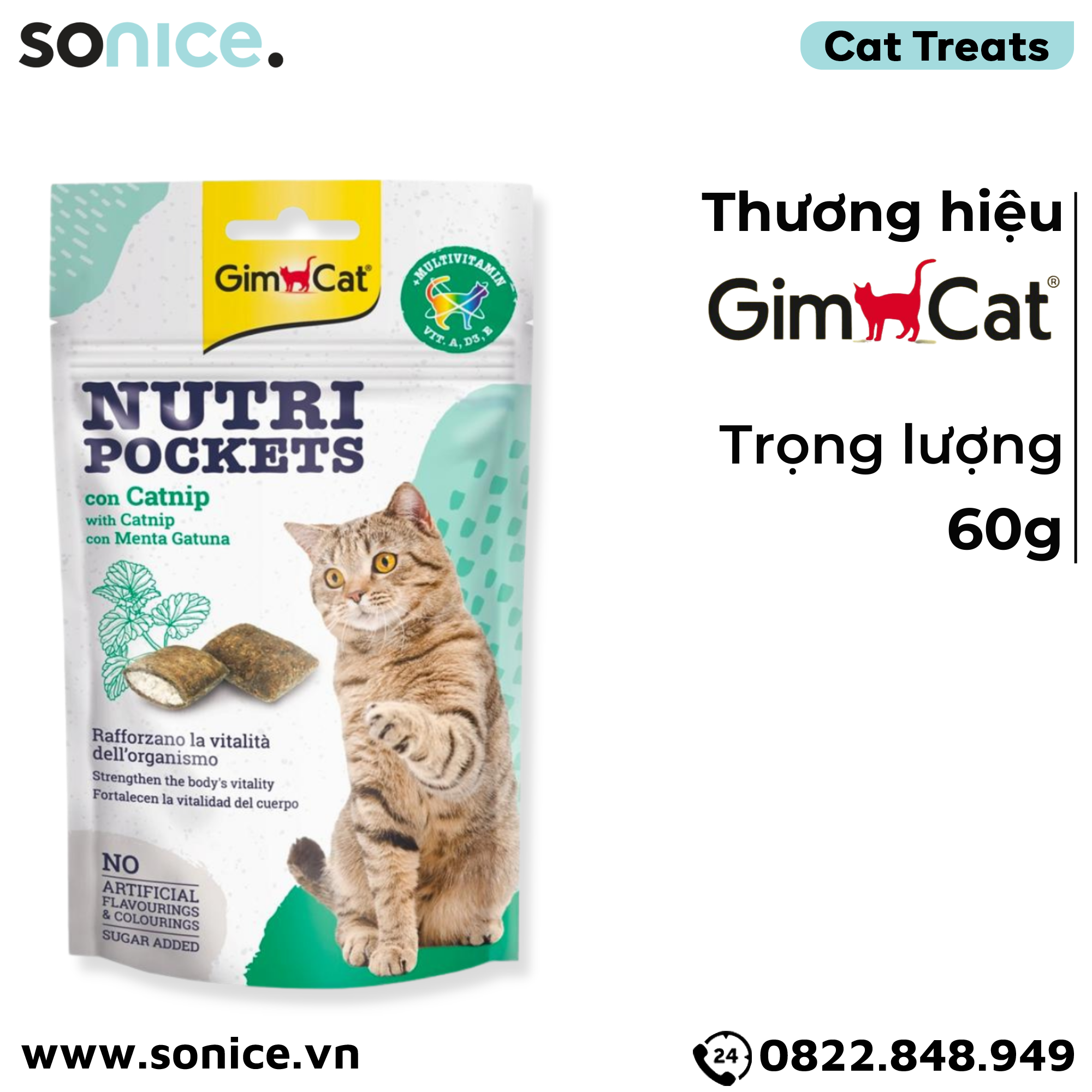  Treats Gimcat Nutri Pockets Catnip 60g - Vị cỏ mèo, bổ sung Vitamin SONICE. 
