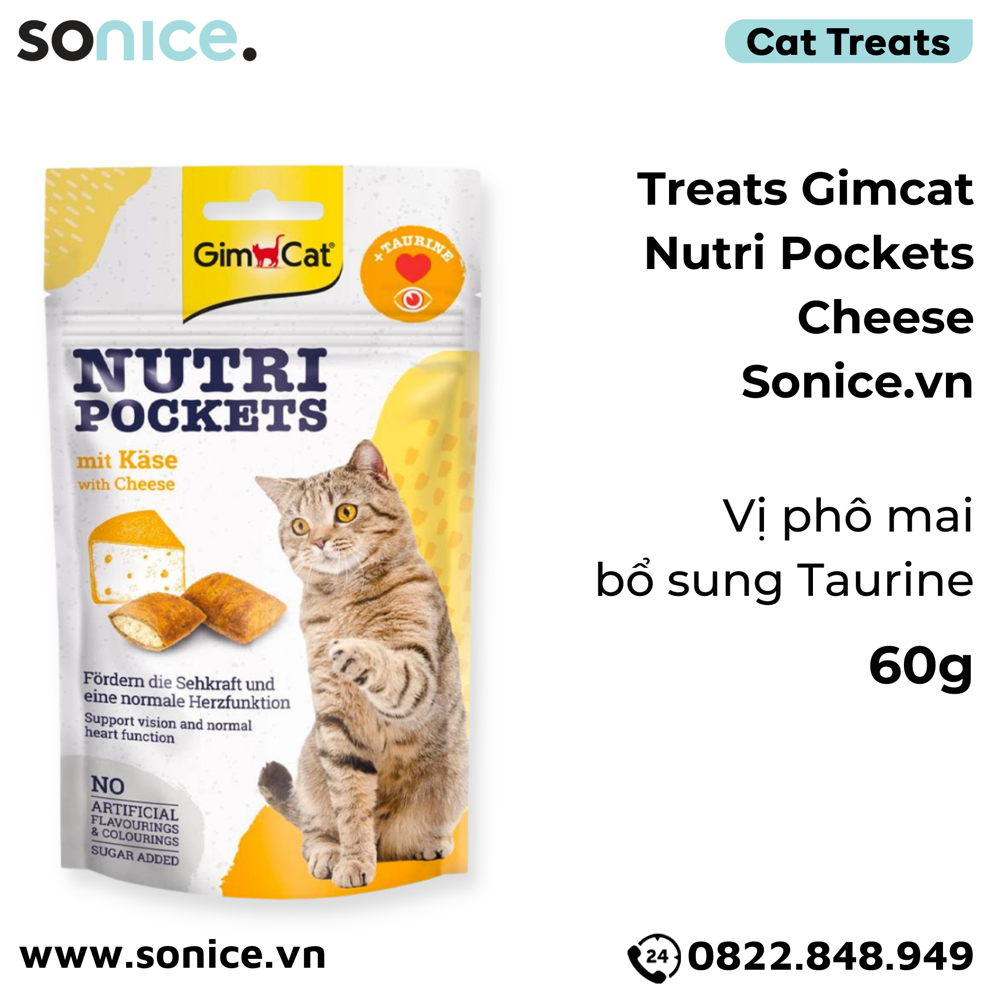  Treats Gimcat Nutri Pockets Cheese 60g - Vị phô mai, bổ sung Taurine SONICE. 