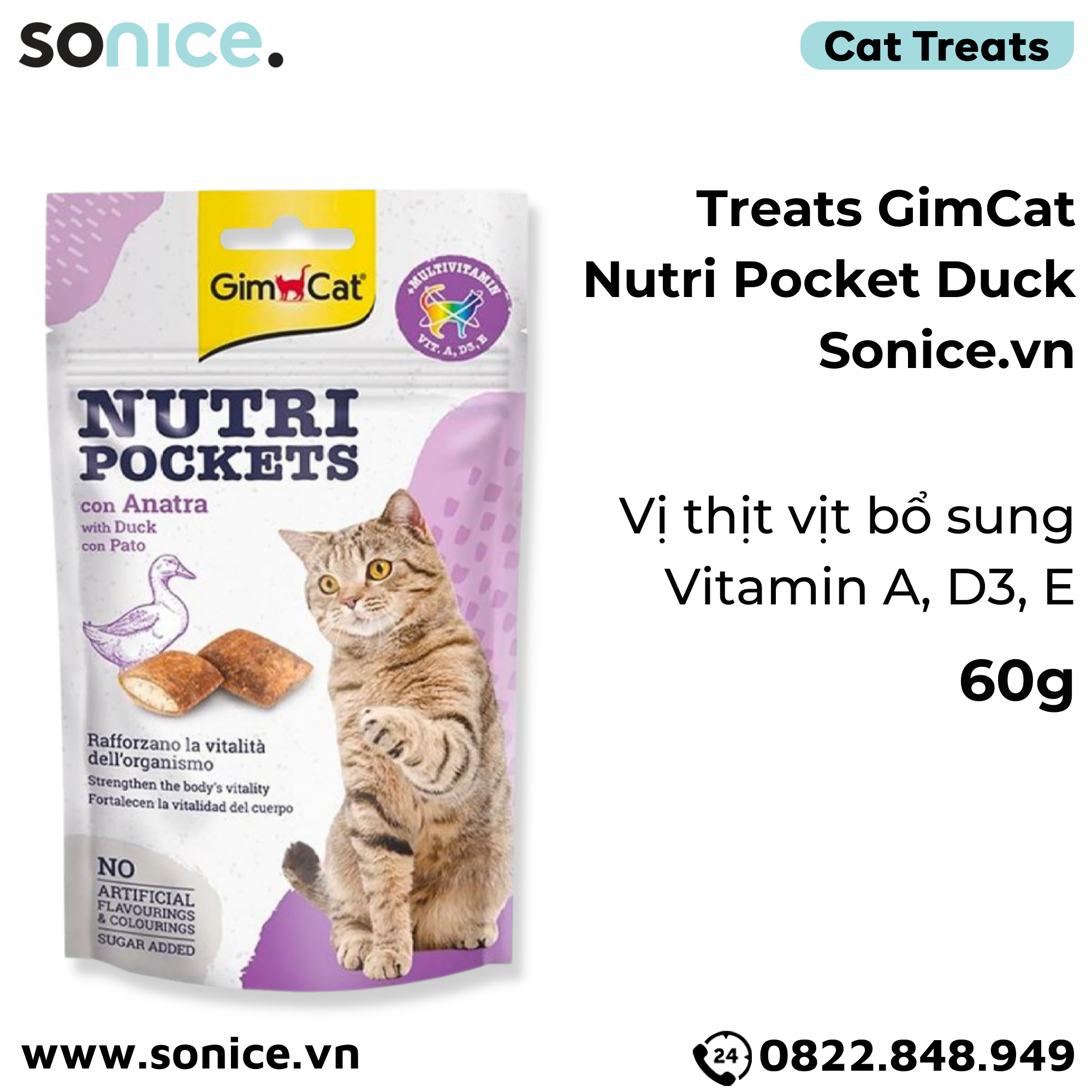  Treats GimCat Nutri Pocket Duck 60g - Vịt thịt vịt, bổ sung Vitamin A,D3,E SONICE. 