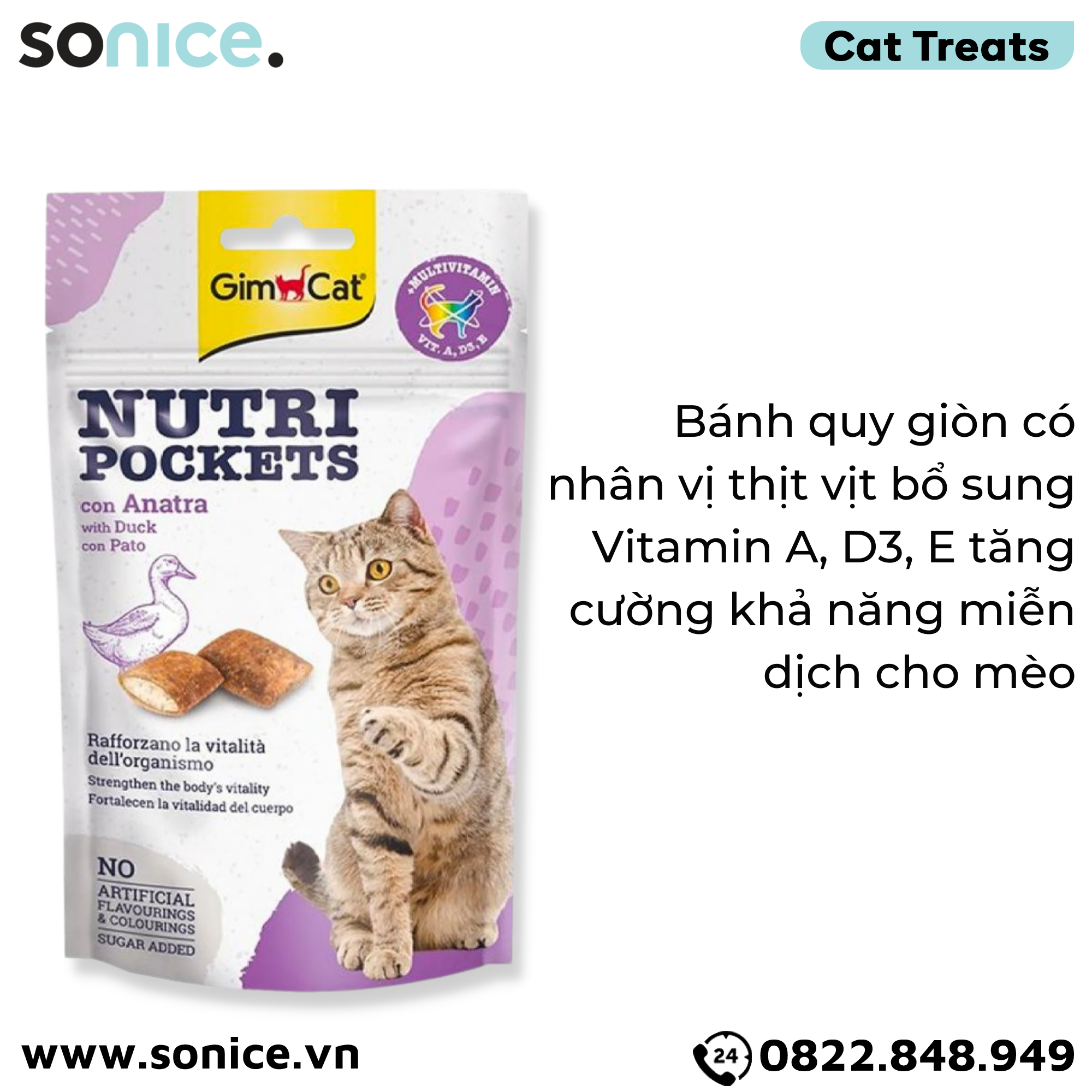  Treats GimCat Nutri Pocket Duck 60g - Vịt thịt vịt, bổ sung Vitamin A,D3,E SONICE. 