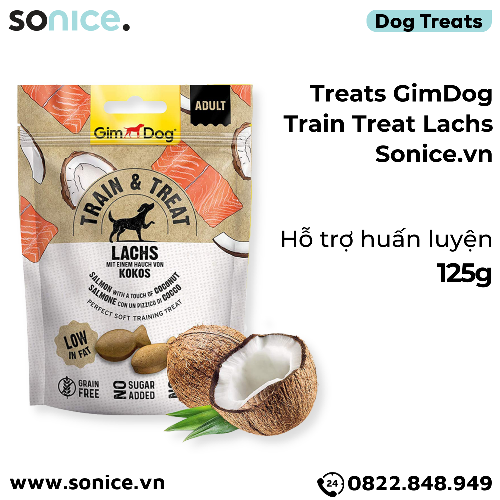  Treats GimDog Train Treat Lachs 125g - Hỗ trợ huấn luyện SONICE. 