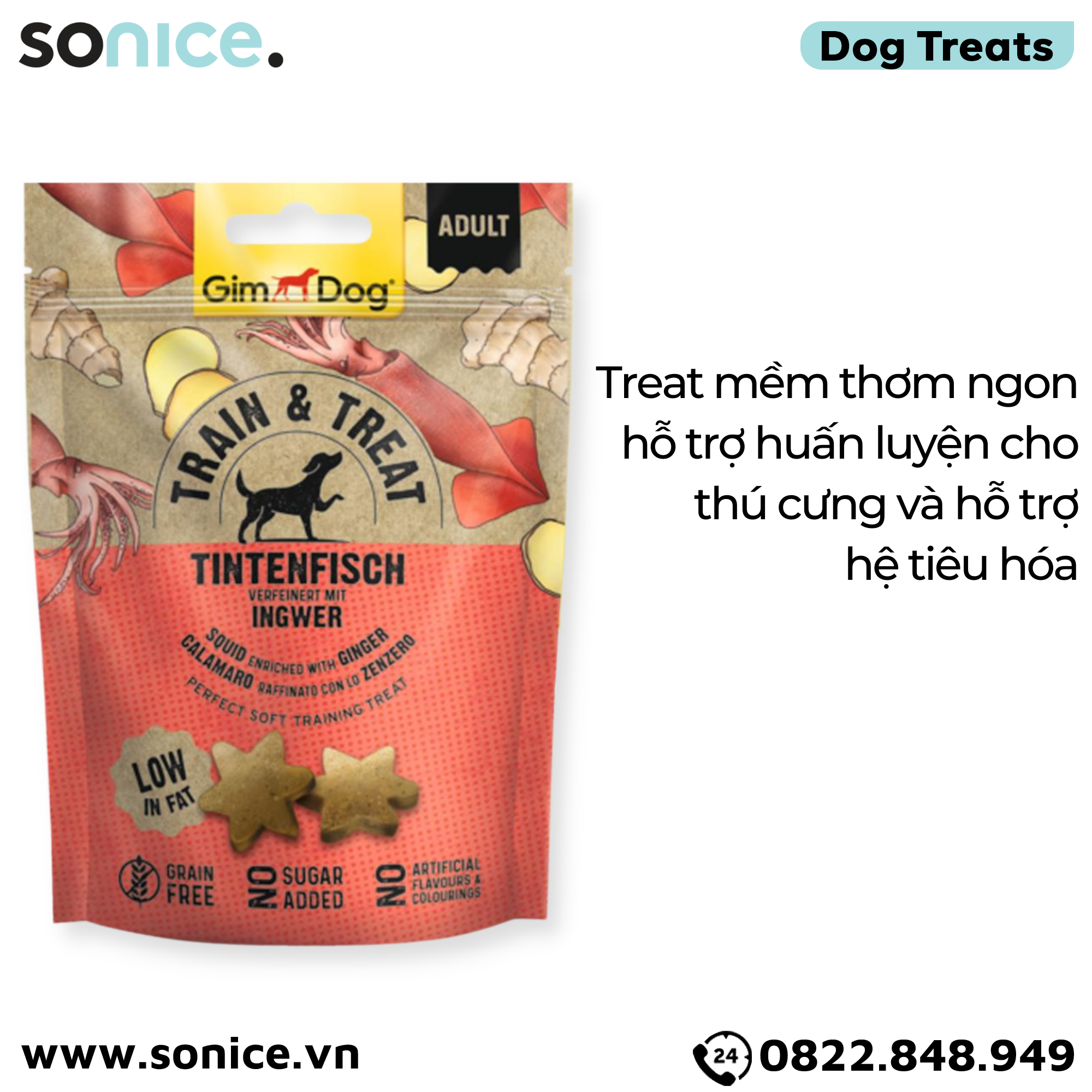  Treats GimDog Train Treat Tintenfisch 125g - Hỗ trợ huấn luyện SONICE. 