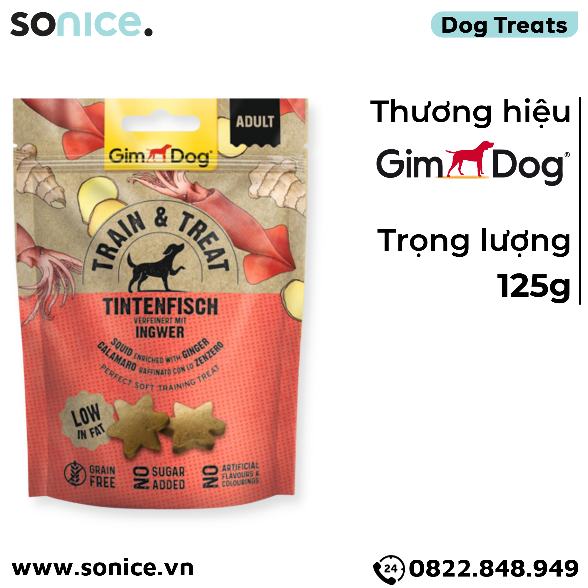  Treats GimDog Train Treat Tintenfisch 125g - Hỗ trợ huấn luyện SONICE. 