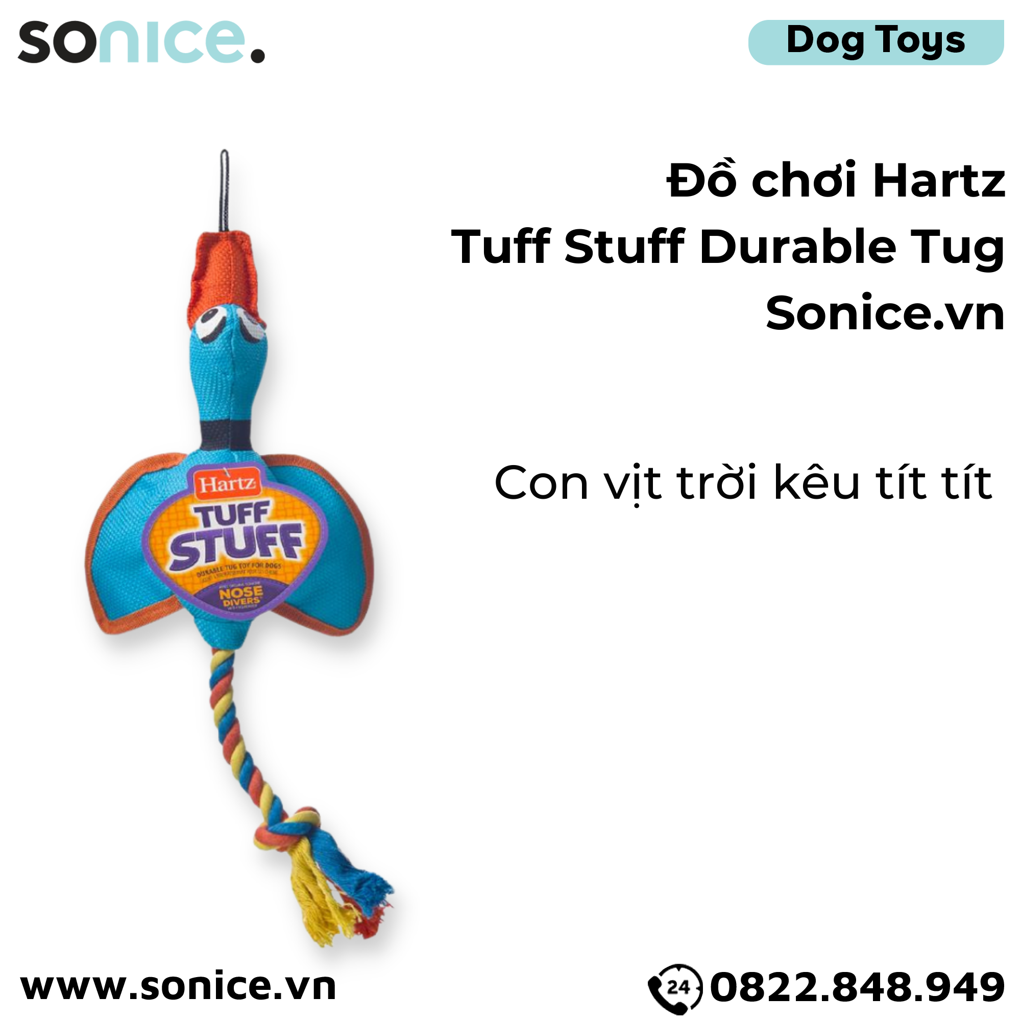  Đồ chơi Hartz Tuff Stuff Durable Tug - Con vịt trời kêu tít tít SONICE. 