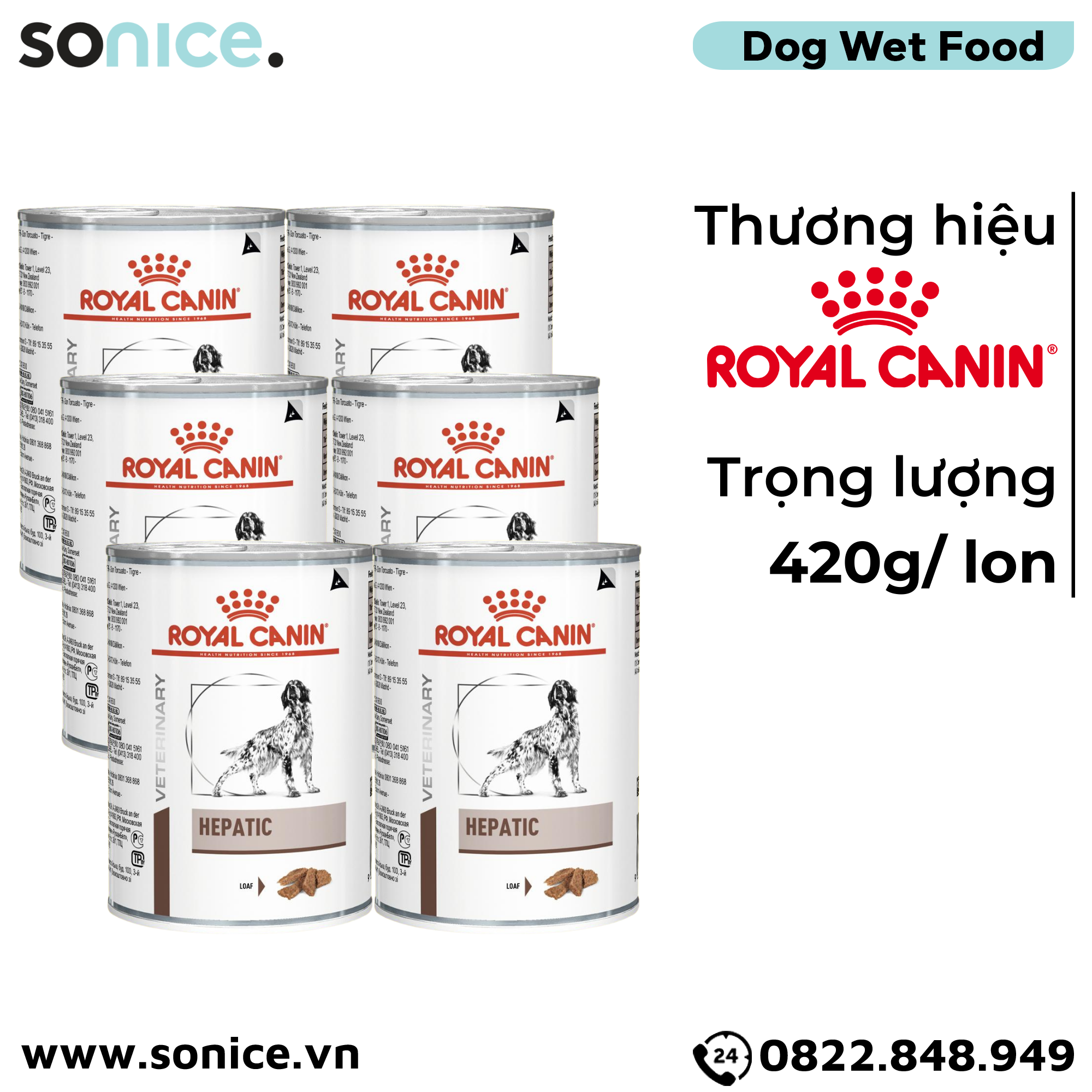  Combo Pate chó Royal Canin Hepatic Loaf 420g - 6 lon - Hỗ trợ chức năng gan SONICE. 