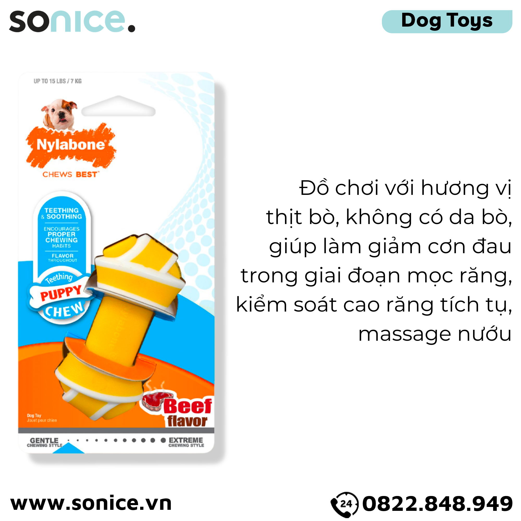  Đồ chơi Nylabone Puppy Chews Teething & Soothing Beef Flavor Toys - Vị thịt bò, cho chó con < 7kg SONICE. 