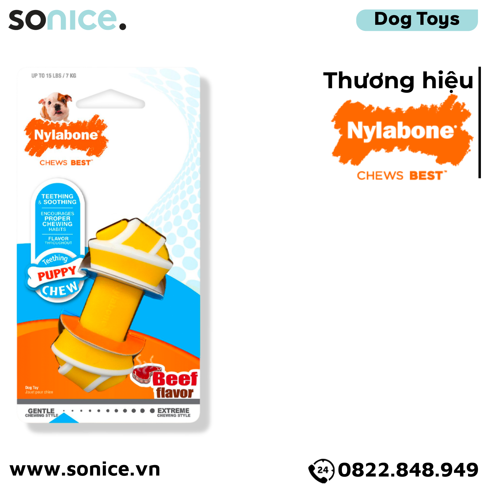  Đồ chơi Nylabone Puppy Chews Teething & Soothing Beef Flavor Toys - Vị thịt bò, cho chó con < 7kg SONICE. 