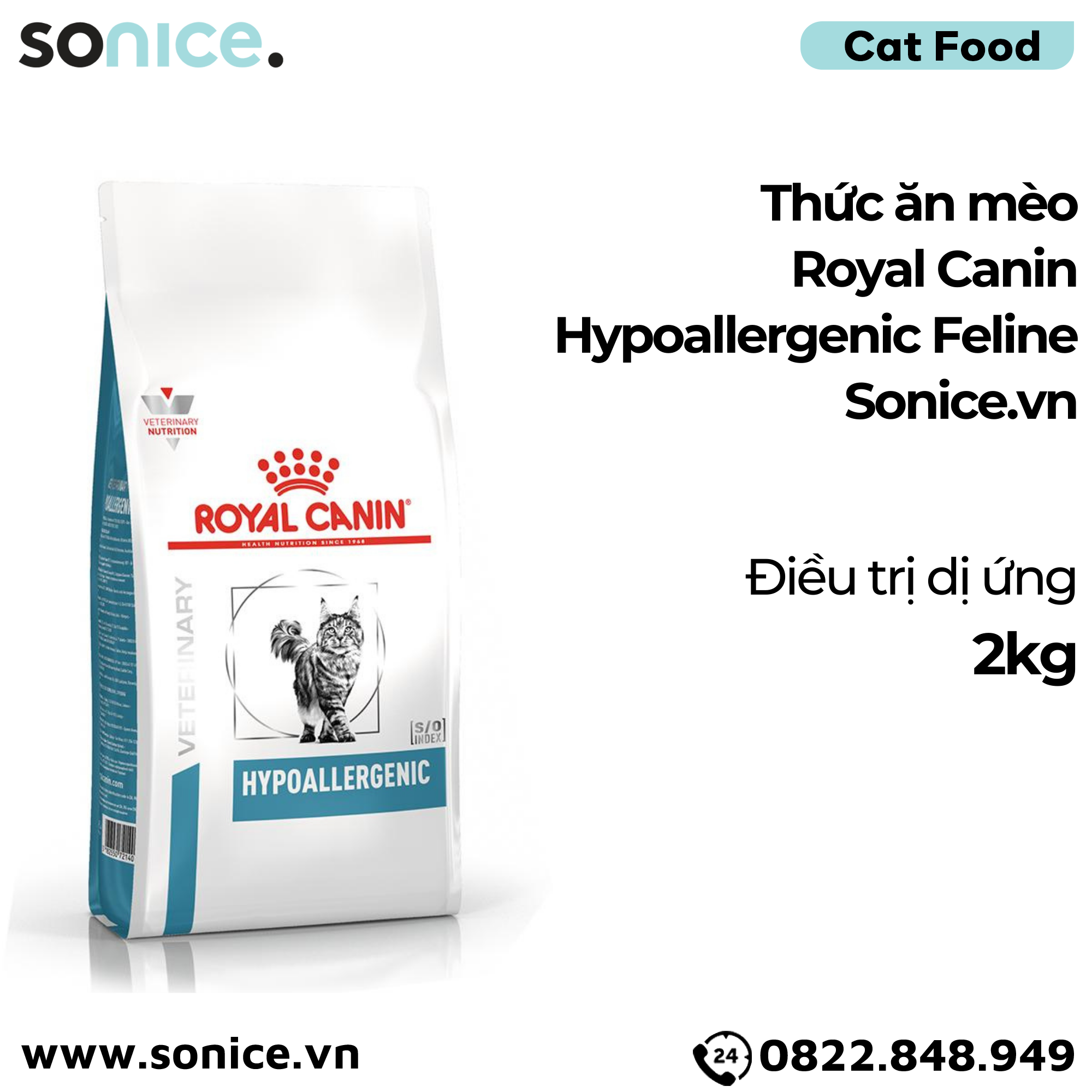  Thức ăn mèo Royal Canin Hypoallergenic Feline 2kg - điều trị dị ứng SONICE. 