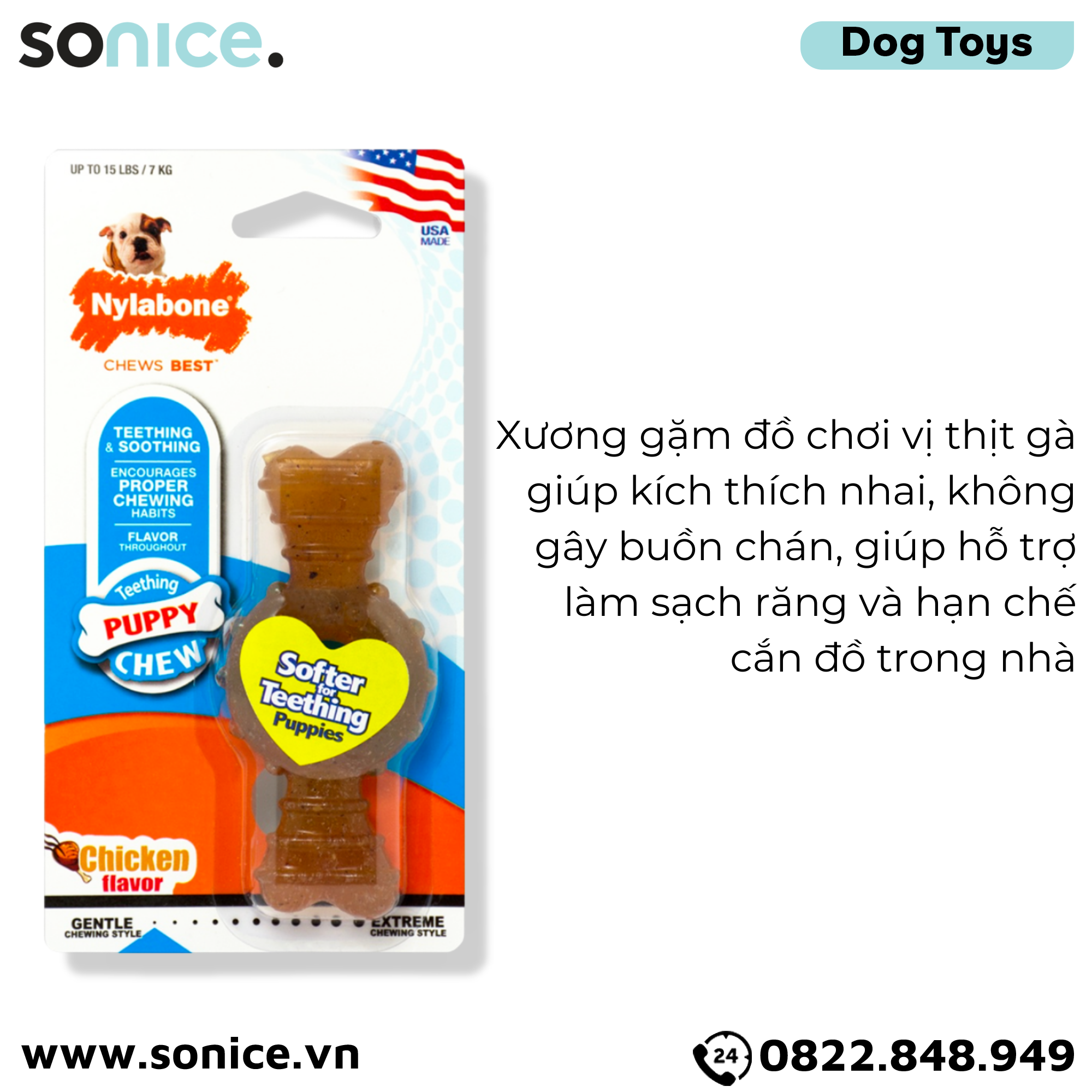  Đồ chơi Nylabone Teething & Soothing Puppy Chew Chicken Flavor Toys - Vị thịt gà, cho chó < 7kg SONICE. 