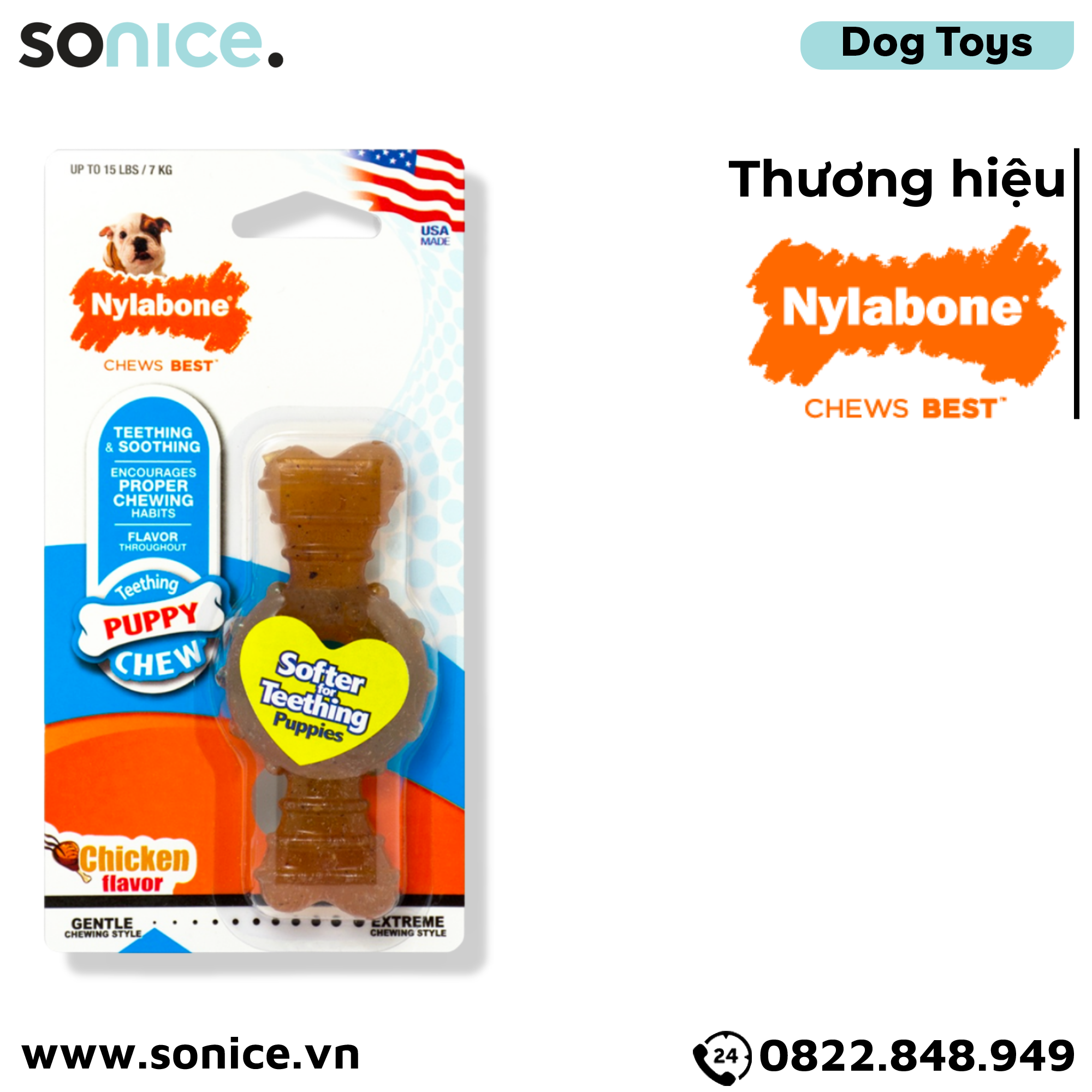  Đồ chơi Nylabone Teething & Soothing Puppy Chew Chicken Flavor Toys - Vị thịt gà, cho chó < 7kg SONICE. 