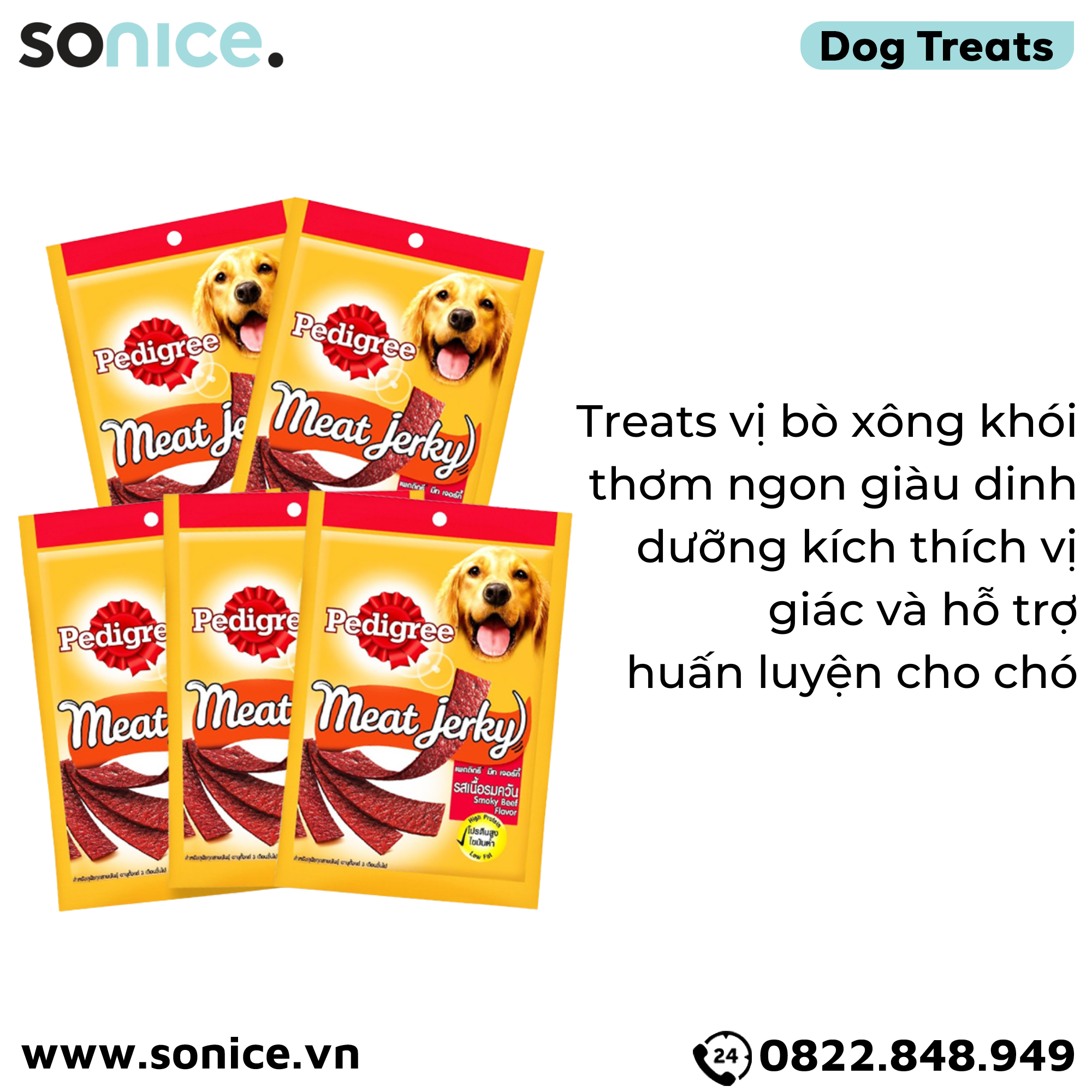  Combo Treats Pedigree Meat Jerky Smoky Beef Flavor 80g - 5 gói - Thịt bò xông khói SONICE. 