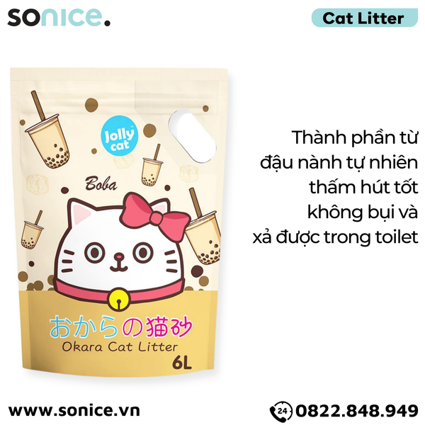  Cát vệ sinh Premium Tofu Jolly Cat Litter Boba 6L - Làm từ đậu nành soya hương trà sữa SONICE. 